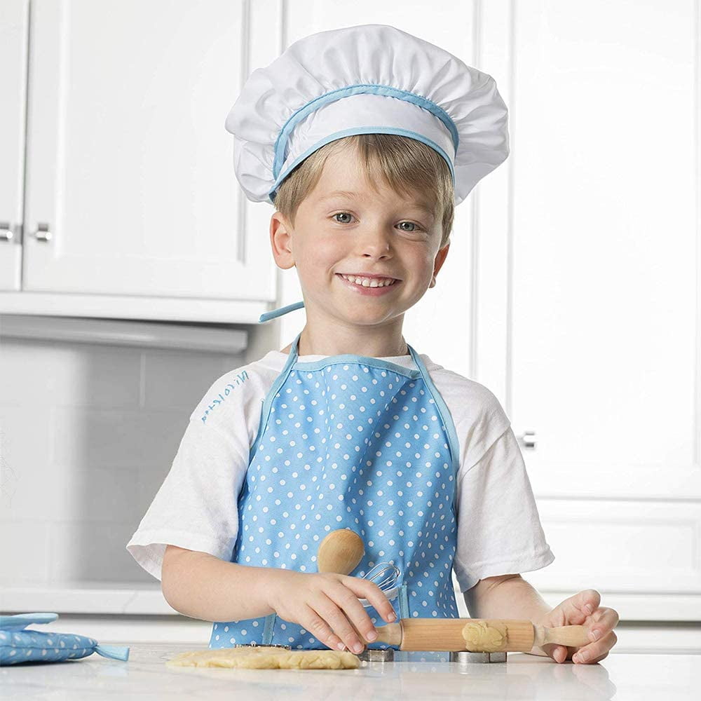 TiokMc Kids Cooking Set, 11-Piece Chef Role Play Kit with Apron and Baking Tools (Blue, 11-Piece Set) jnbws