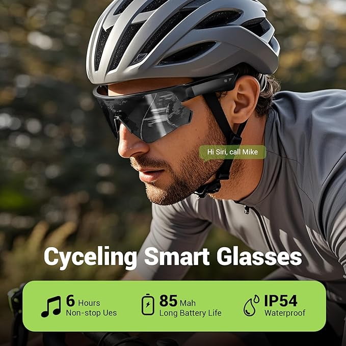 Blackview Smart Bluetooth Cycling Glasses with Open-Ear Audio, Polarized UV Protection Lenses, Built-in Mic & Magnetic Charging (Black, One Size) 2flj3