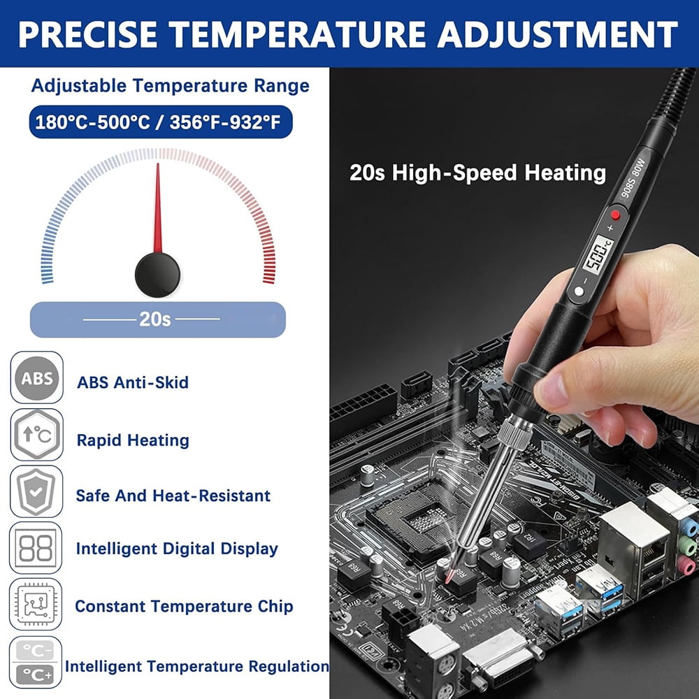 Maystar 80W Electric Soldering Iron Kit, Adjustable Temperature Digital Display for Circuit Board Repair (1 Piece) yzldk