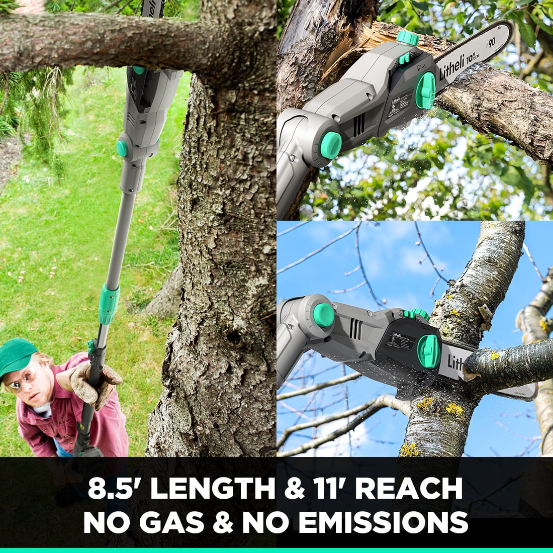 Litheli Cordless Pole Saw, 40V Electric Tree Trimmer with 2.5Ah Battery and Charger (Black, 10 in) cae8w