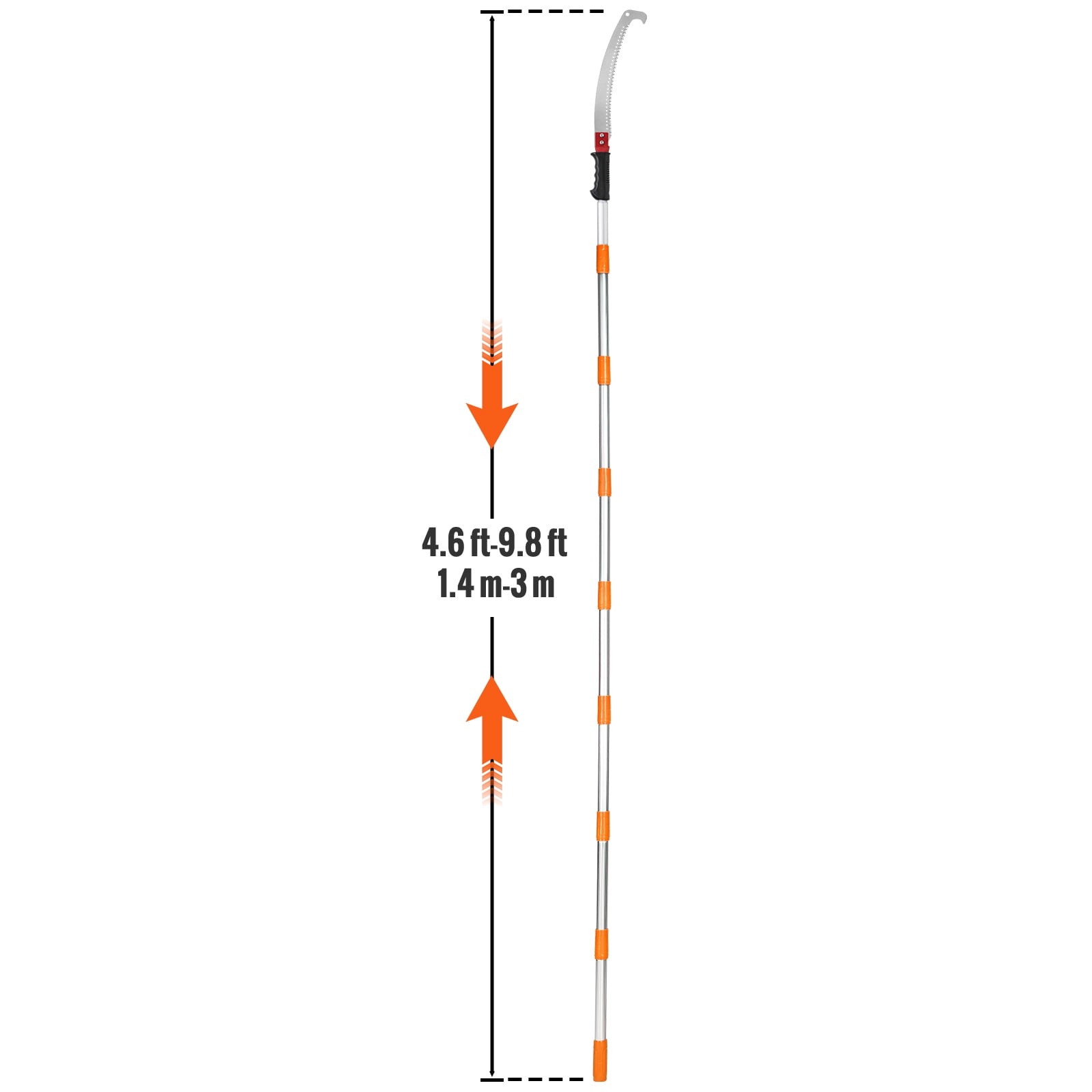 KFFKFF Manual Pole Saw Extendable Tree Pruner (Silver, 4.6-9.8 ft) giv0t