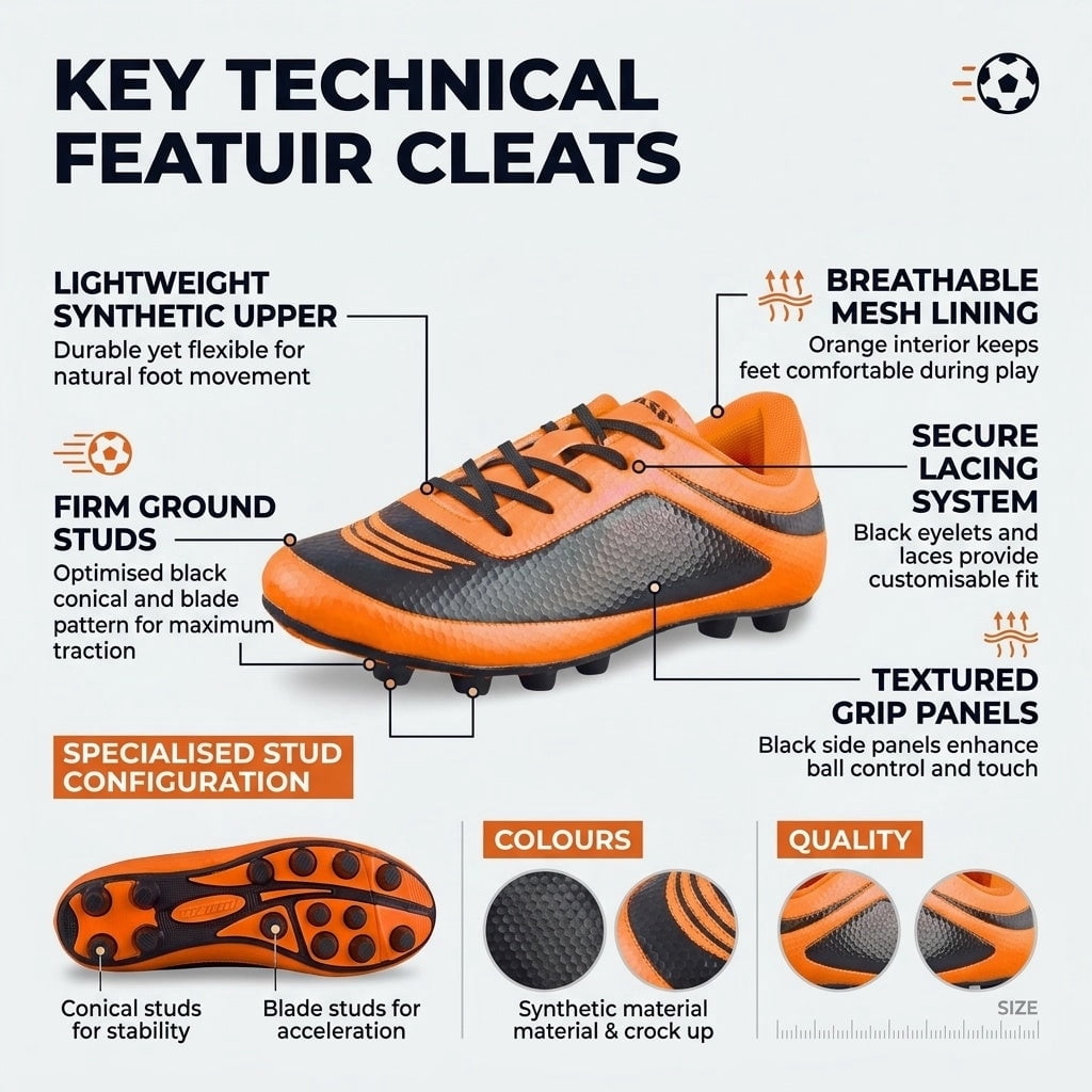 Vizari Infinity Soccer Cleats for Kids Lightweight Firm Ground Athletic Shoes (Orange, 5.5) xjqii