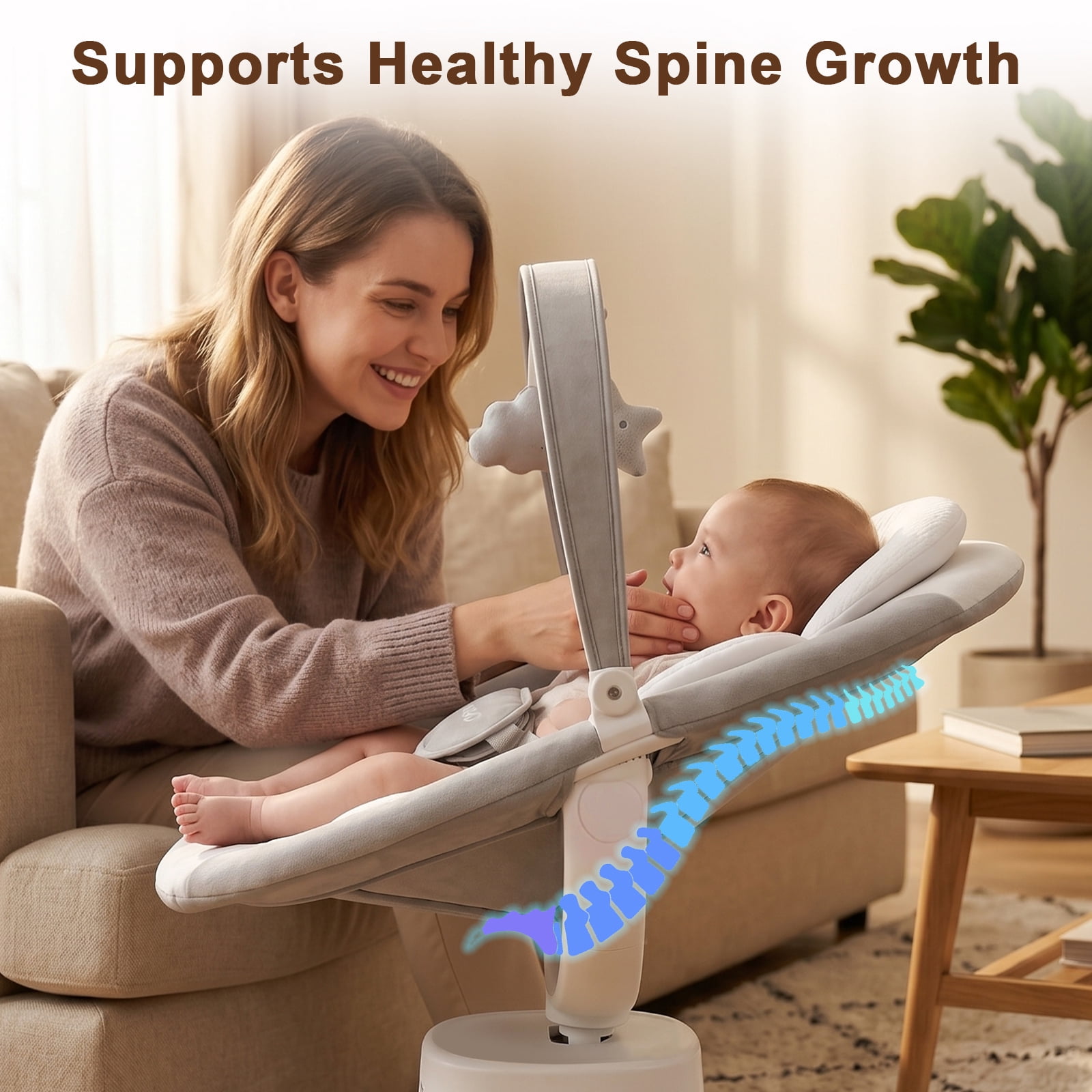 Zoicay Baby Swing, Infant Swing with 8 Motions & 8 Speeds, 360° Rotating Seat, Bluetooth Music & App Control (White, 25 lb Capacity) nq9jz