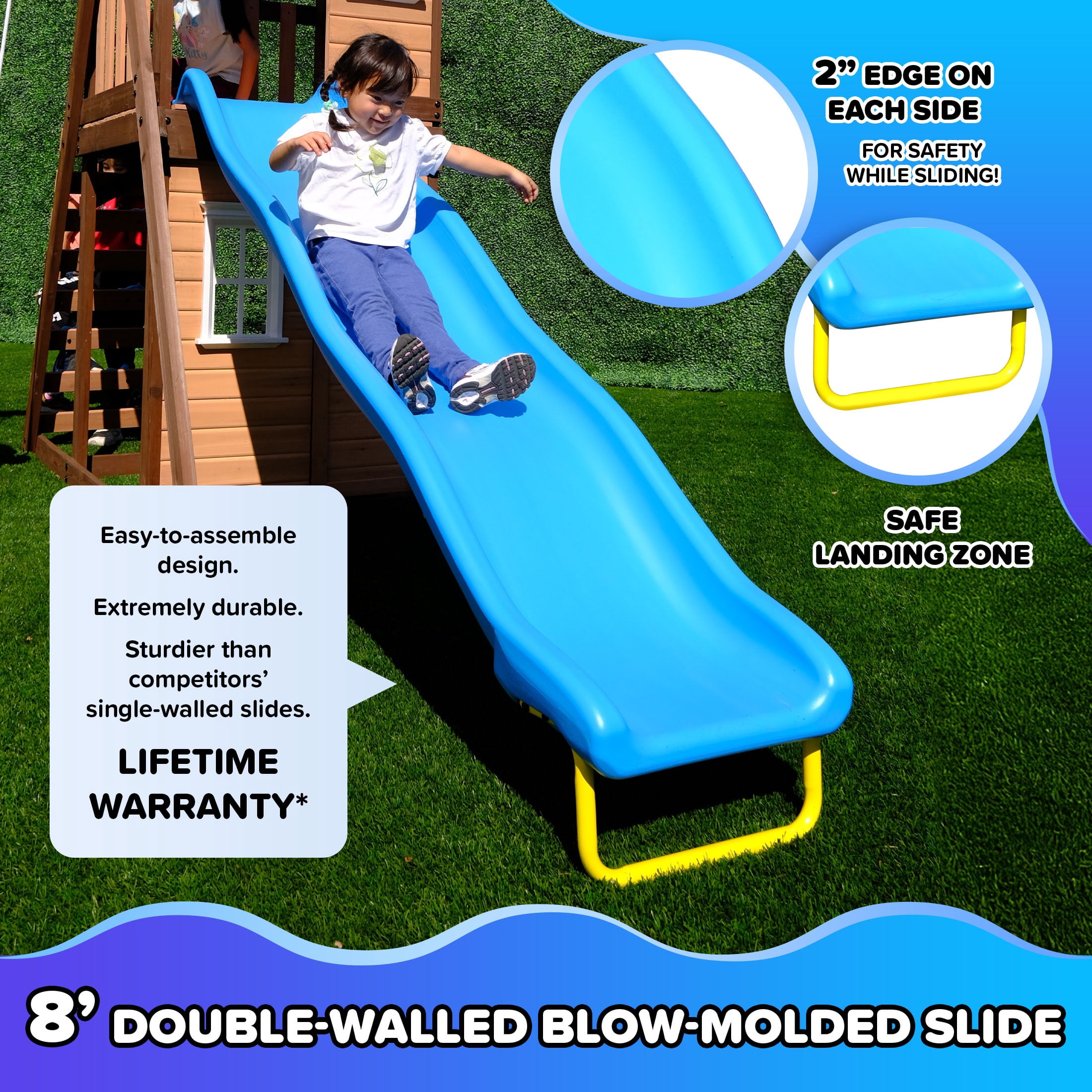 Sportspower Lakeview Wooden Swing Set with Slide, Trapeze, and Play Kitchen (Blue, 13 ft x 10.8 ft x 9.1 ft) eso97