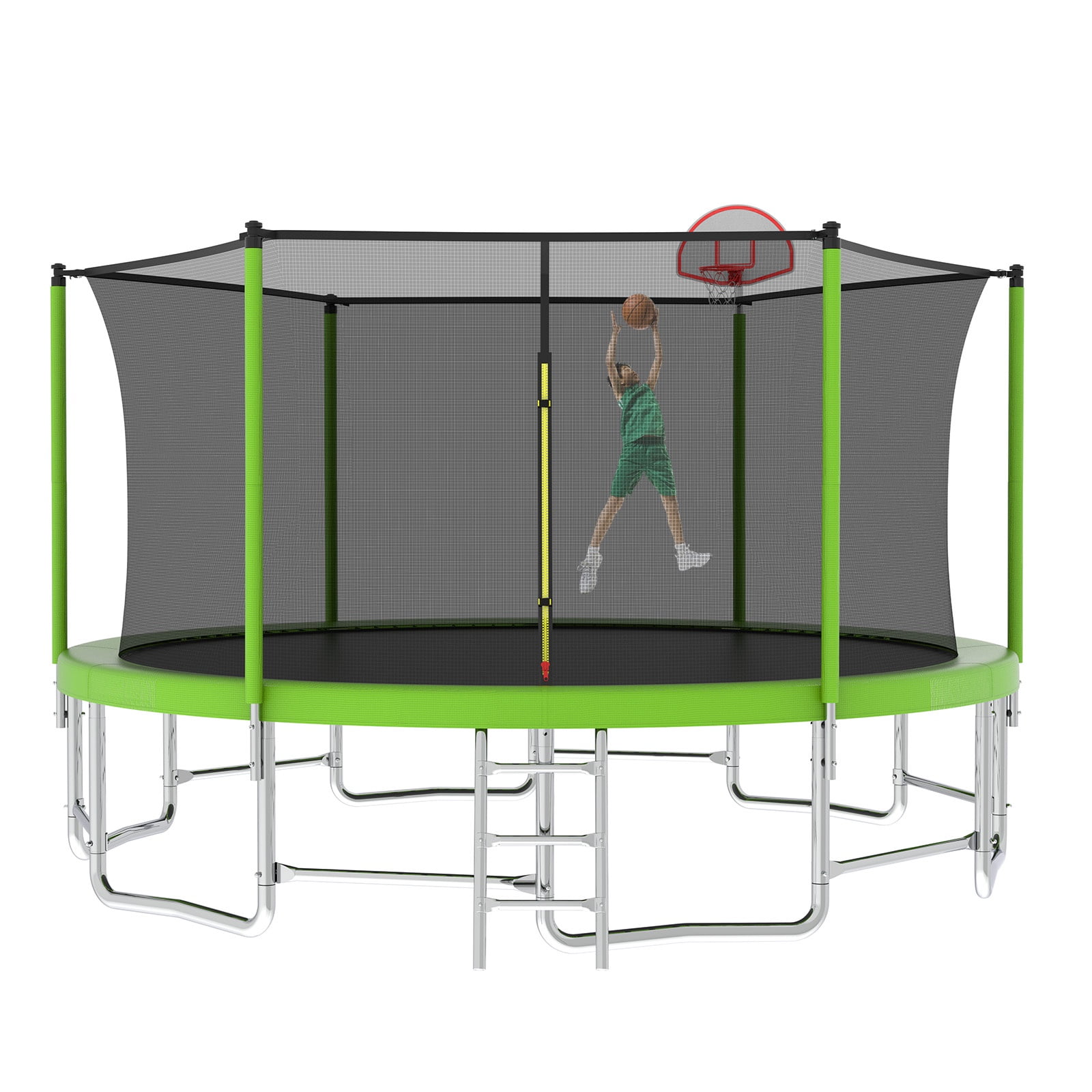 Segmart 16 ft Outdoor Recreational Trampoline with Basketball Hoop and Safety Enclosure Net (Green, 1320 lb) z3gvl