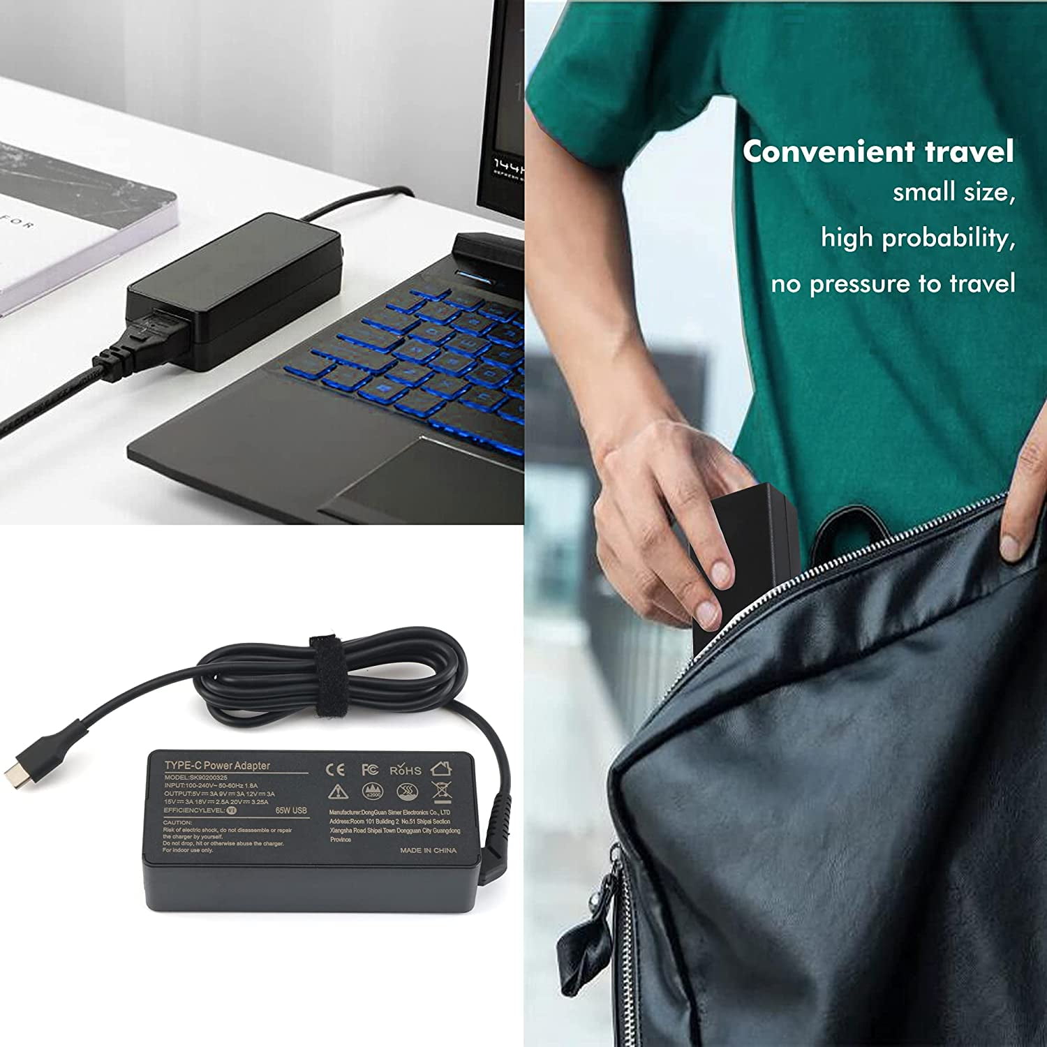 HFLRZZ 65W USB-C Laptop Charger AC Adapter for Chromebook and Universal Type-C Devices (65W) 5dyit