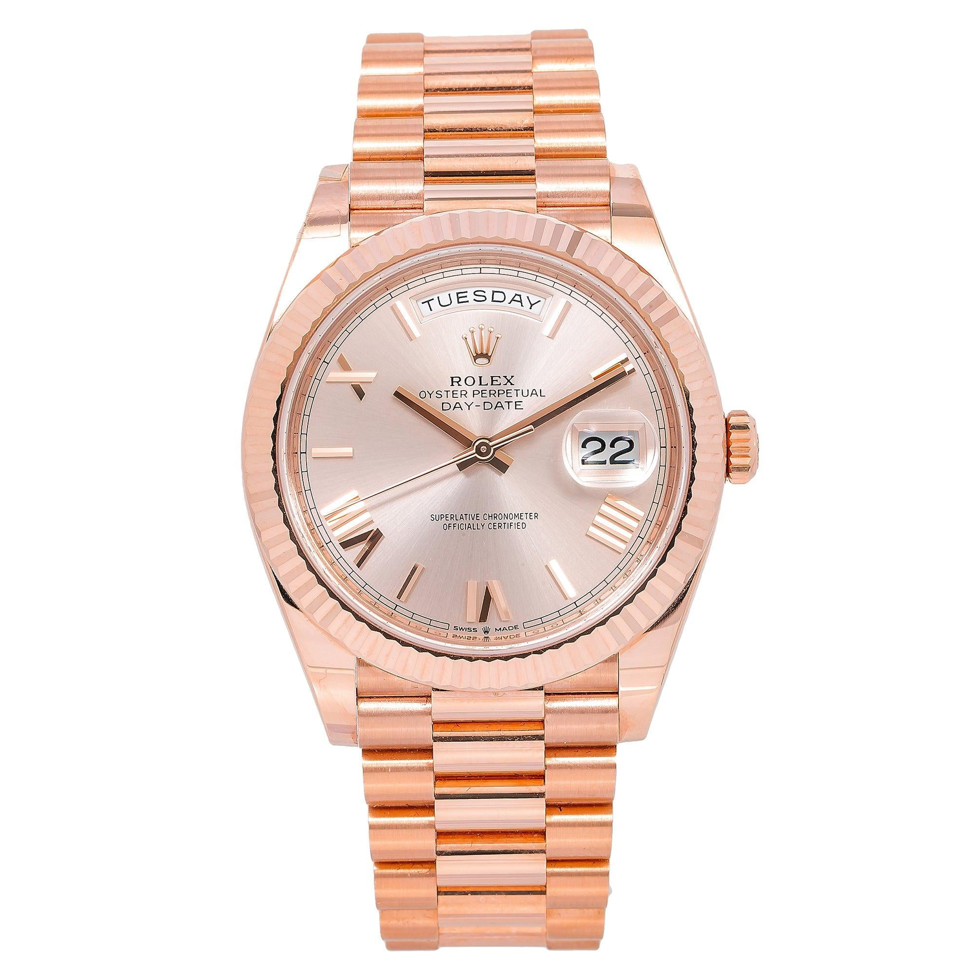 Rolex Day-Date 40mm 18K Rose Gold Watch Sundust Roman Dial Fluted Bezel (40 mm) 28qo3