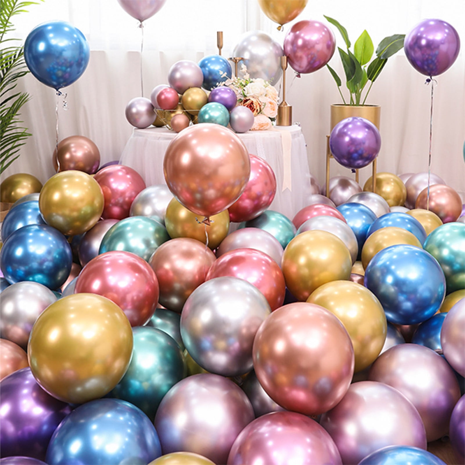 Mightlink Metallic Latex Balloons for Party Decoration, Shiny Tear-Resistant Decor for Weddings and Birthdays (Multi-color, 50 Pack, 5 in) jf8vo