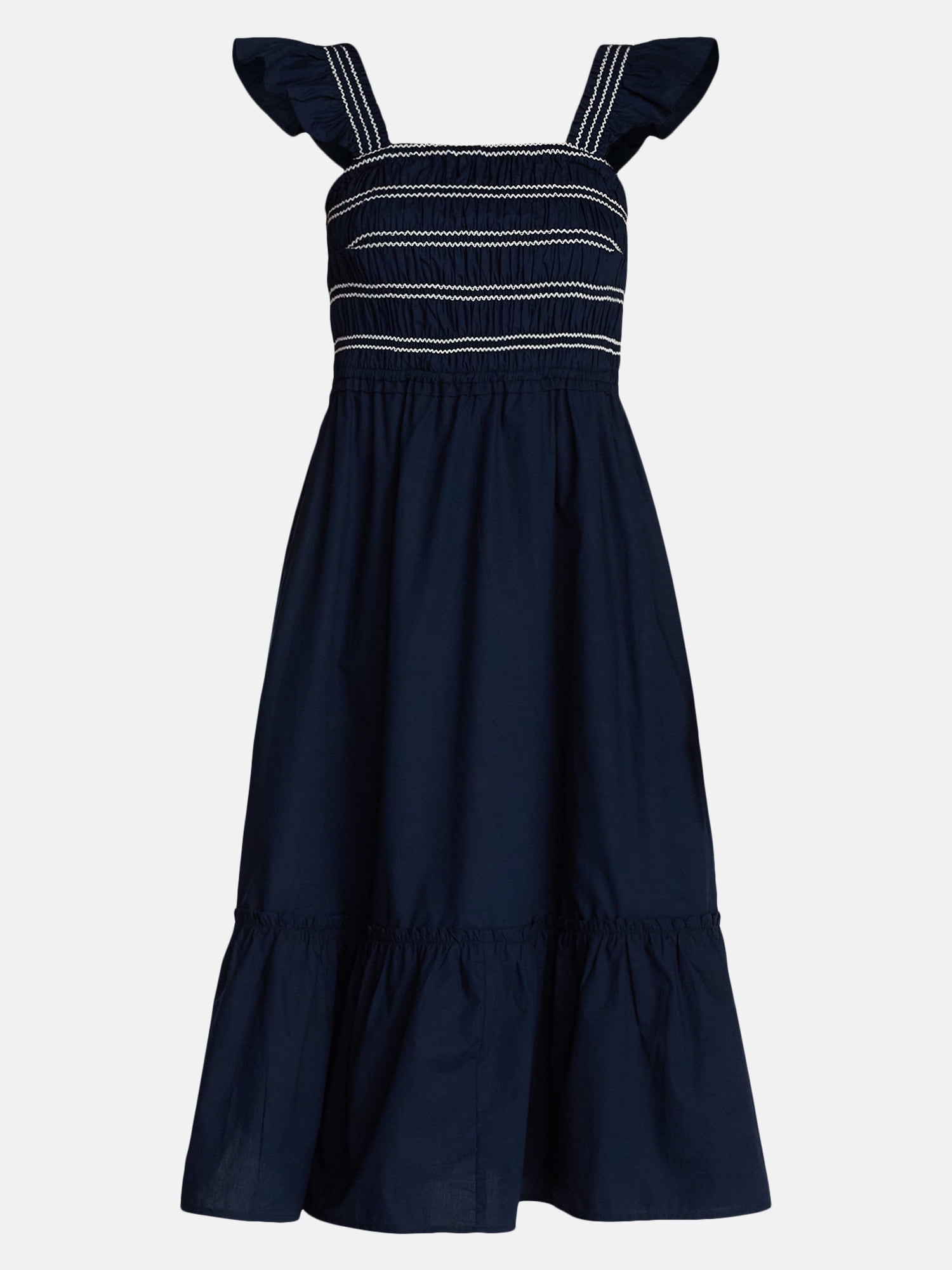 Time and Tru Women's Sleeveless Smocked Cotton Midi Dress (Blue, XS) rk33b