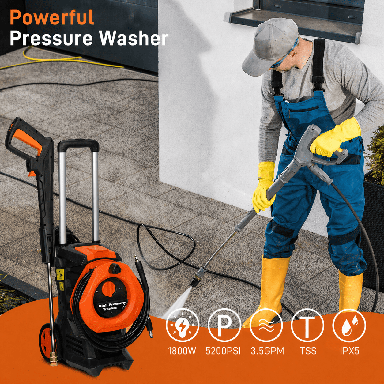 Ktaxon Electric Pressure Washer 5200 PSI 3.5 GPM Portable Power Cleaner with 4 Quick Connect Nozzles & Foam Cannon (Black, 1800W) py543