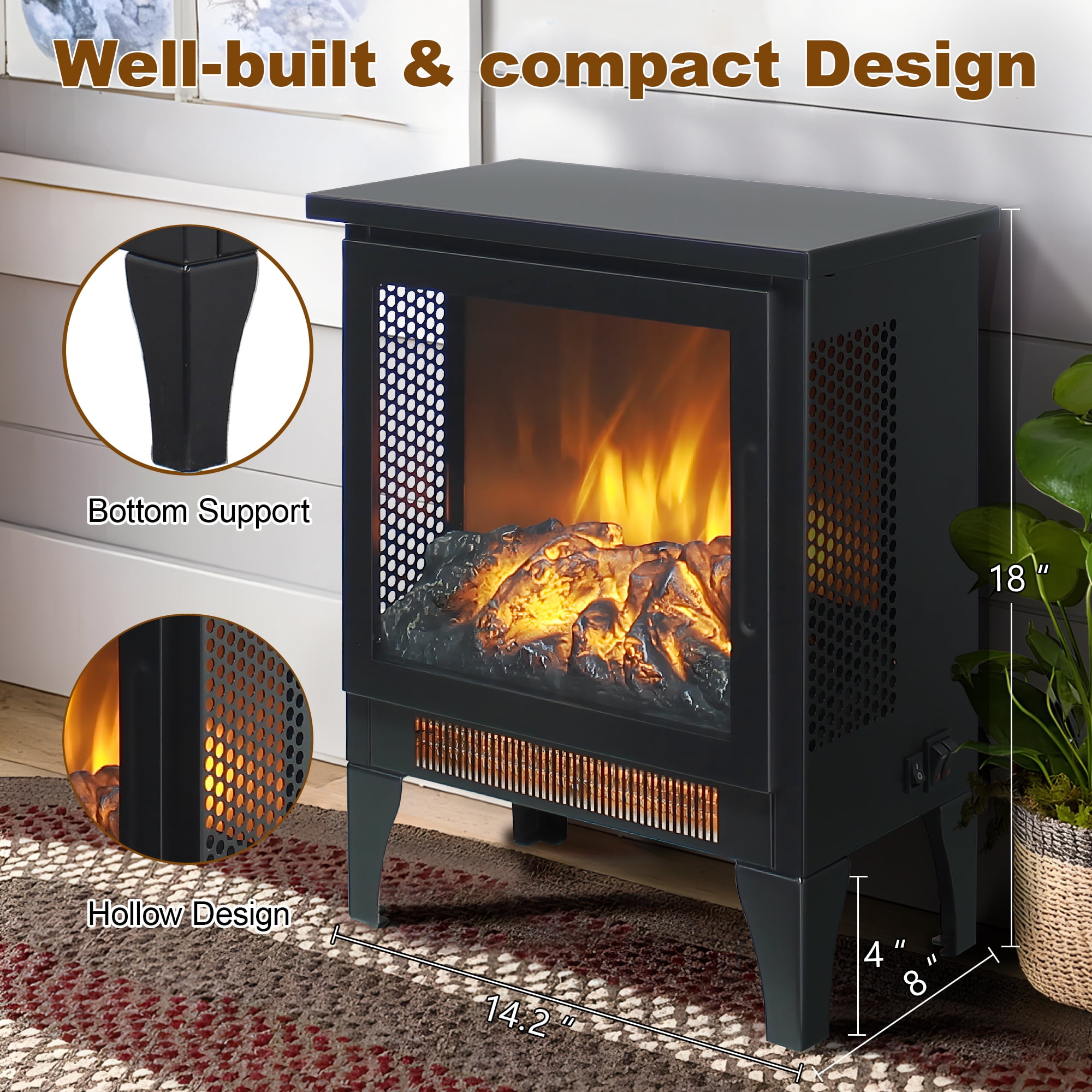 Seizeen Portable Electric Fireplace Heater with Remote Control (Black, 18 in) t8o8y