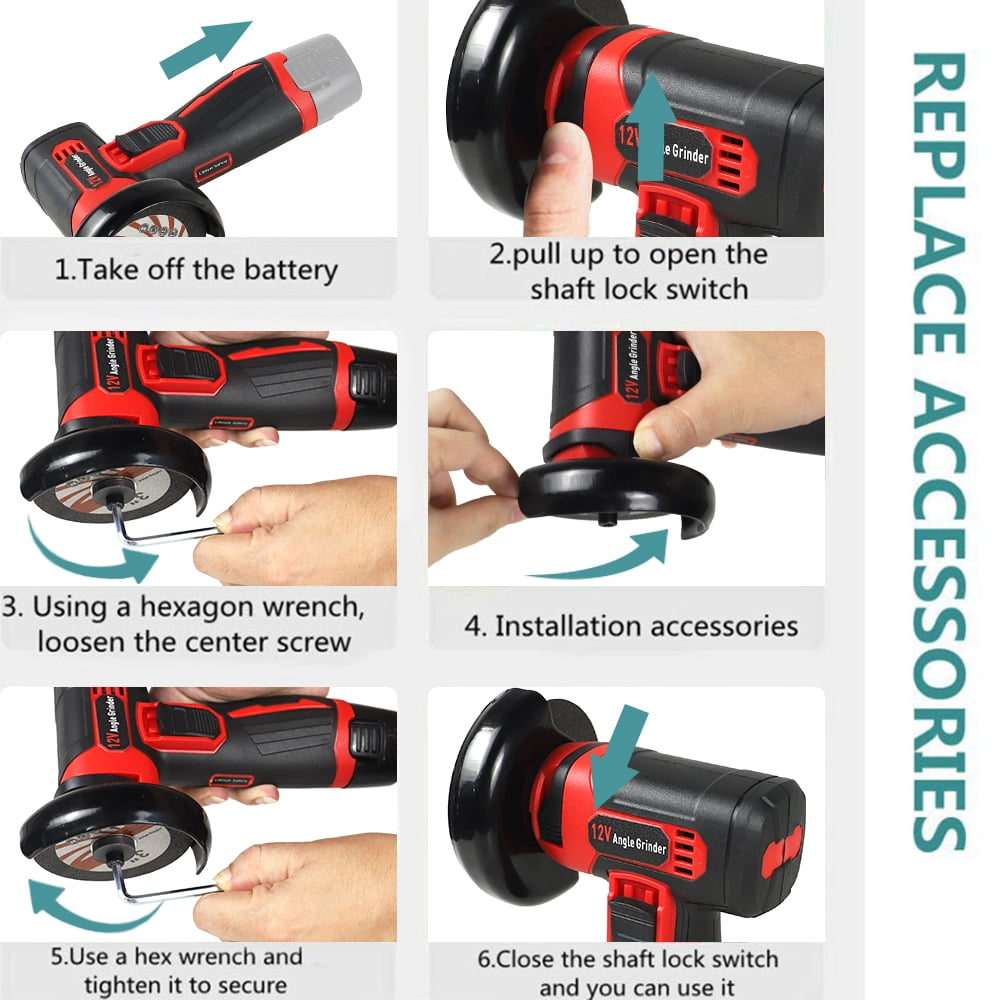 NEWONE Cordless Angle Grinder Kit, 3 in Mini Power Tool for Cutting and Grinding, 12V High-Speed Motor with 2 Batteries and 5 Discs z0ufo