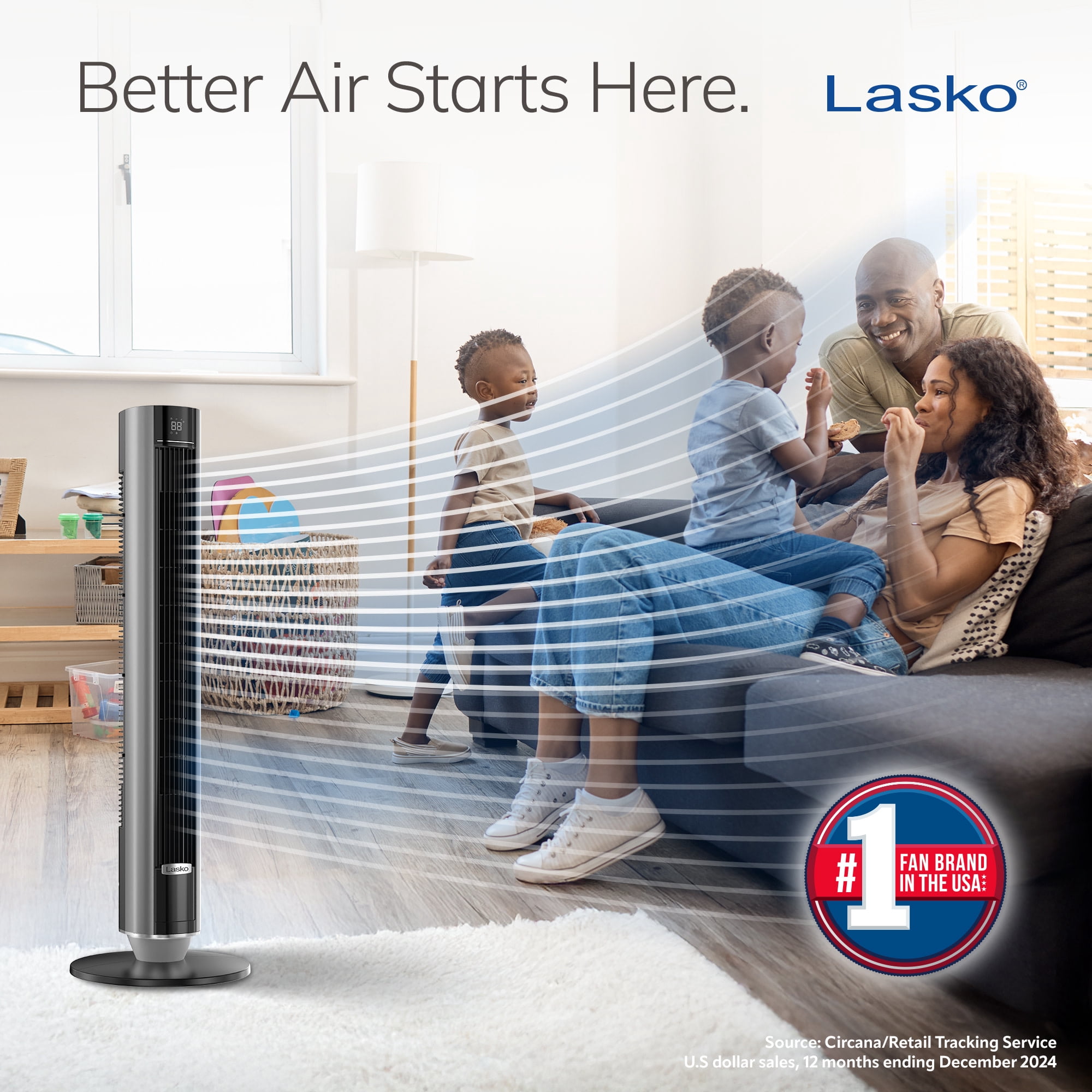 Lasko 40 in Quiet Oscillating Tower Fan with Remote Control and 12 Speeds (Black, 40 in) 7fgn0