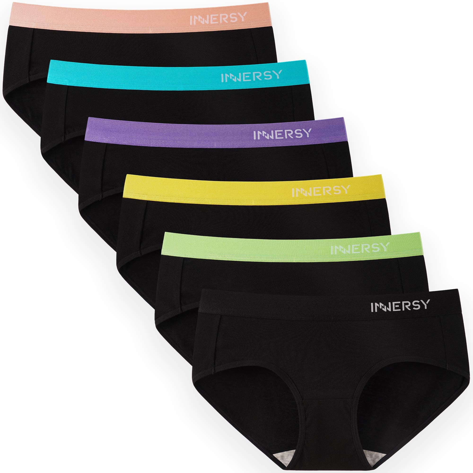 INNERSY Women's Cotton Hipster Panties Sport Underwear (Black, Large, 6-Pack) sq91b
