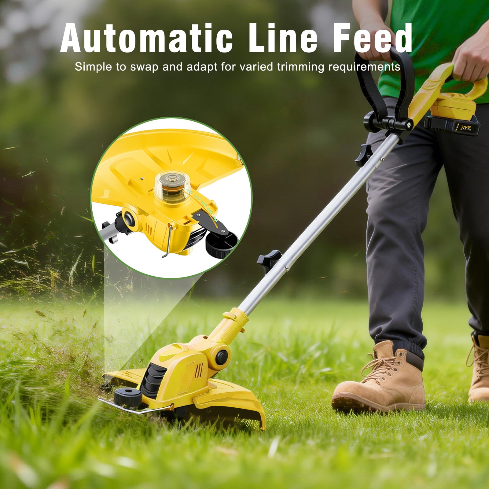 CATGOOD 21V Cordless Electric String Trimmer and Lawn Edger with 2 Batteries and Fast Charger (Yellow, 12 in) ev9ds