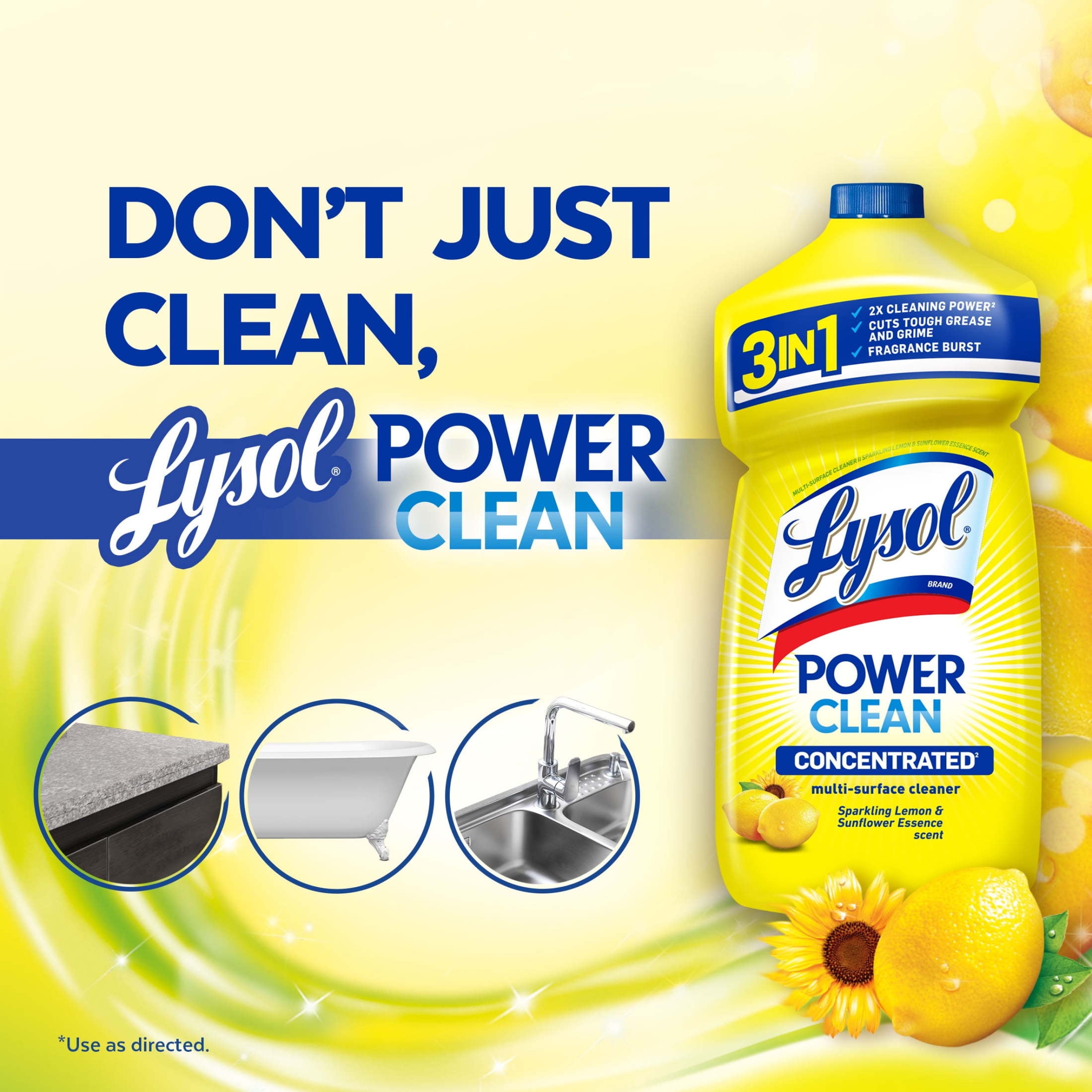 Lysol Multi-Surface Disinfectant Cleaner, Concentrated Floor & Kitchen Solution (Lemon & Sunflower, 28 fl oz) h6bzc