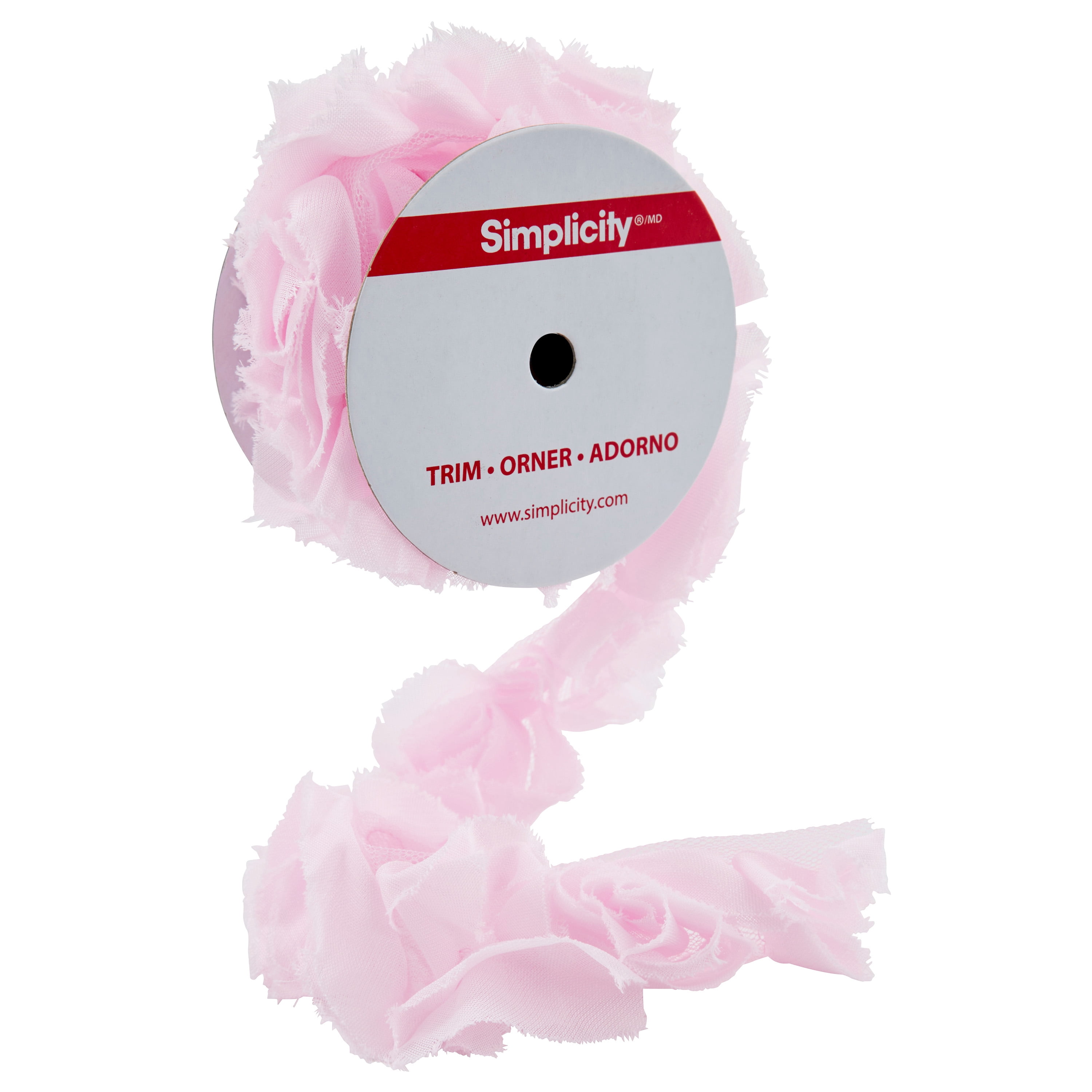 Simplicity Ribbon Rose Trim, Decorative Fabric Applique for Apparel and Crafts (Pink, 2 in x 3 yd) l1fwx