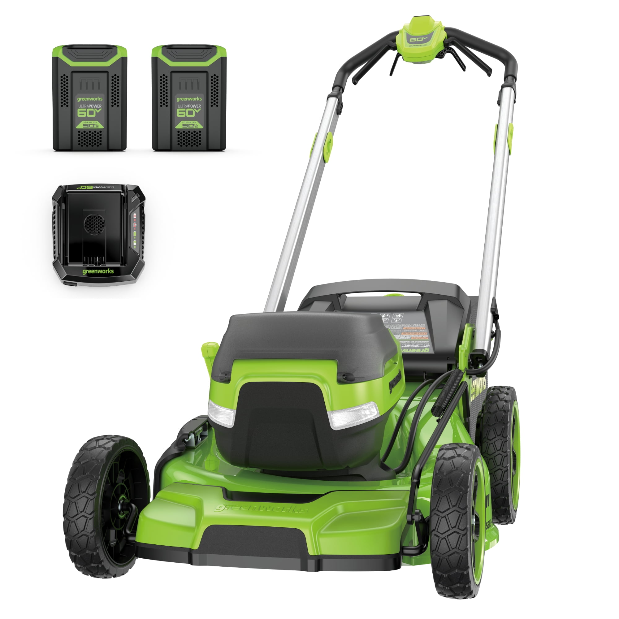 Greenworks 60V 21 in Self-Propelled Lawn Mower with (2) 5.0 Ah Batteries and Rapid Charger (Green, 21 in) hnp67