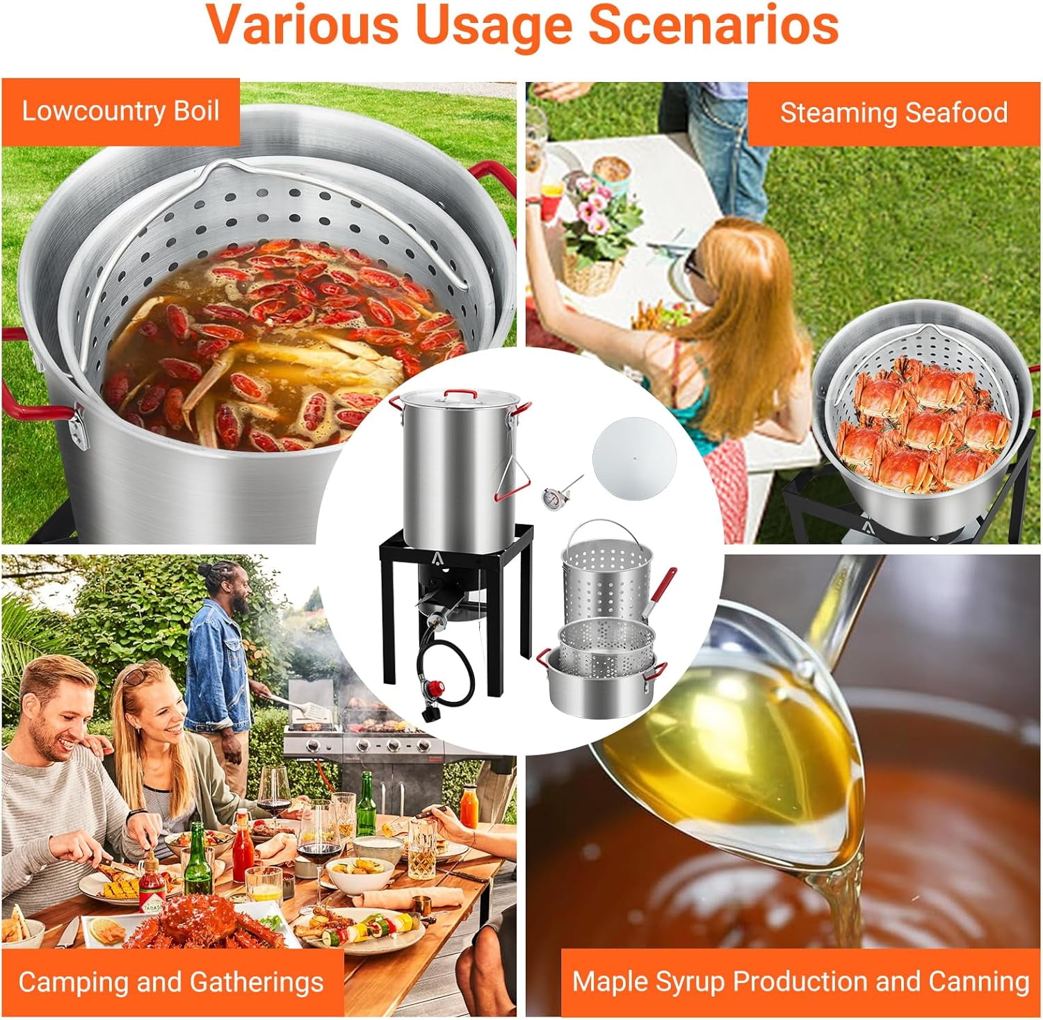 Rugerasy Outdoor Turkey Fryer and Fish Cooker Set (Black, 30 QT and 10 QT) 90yy1