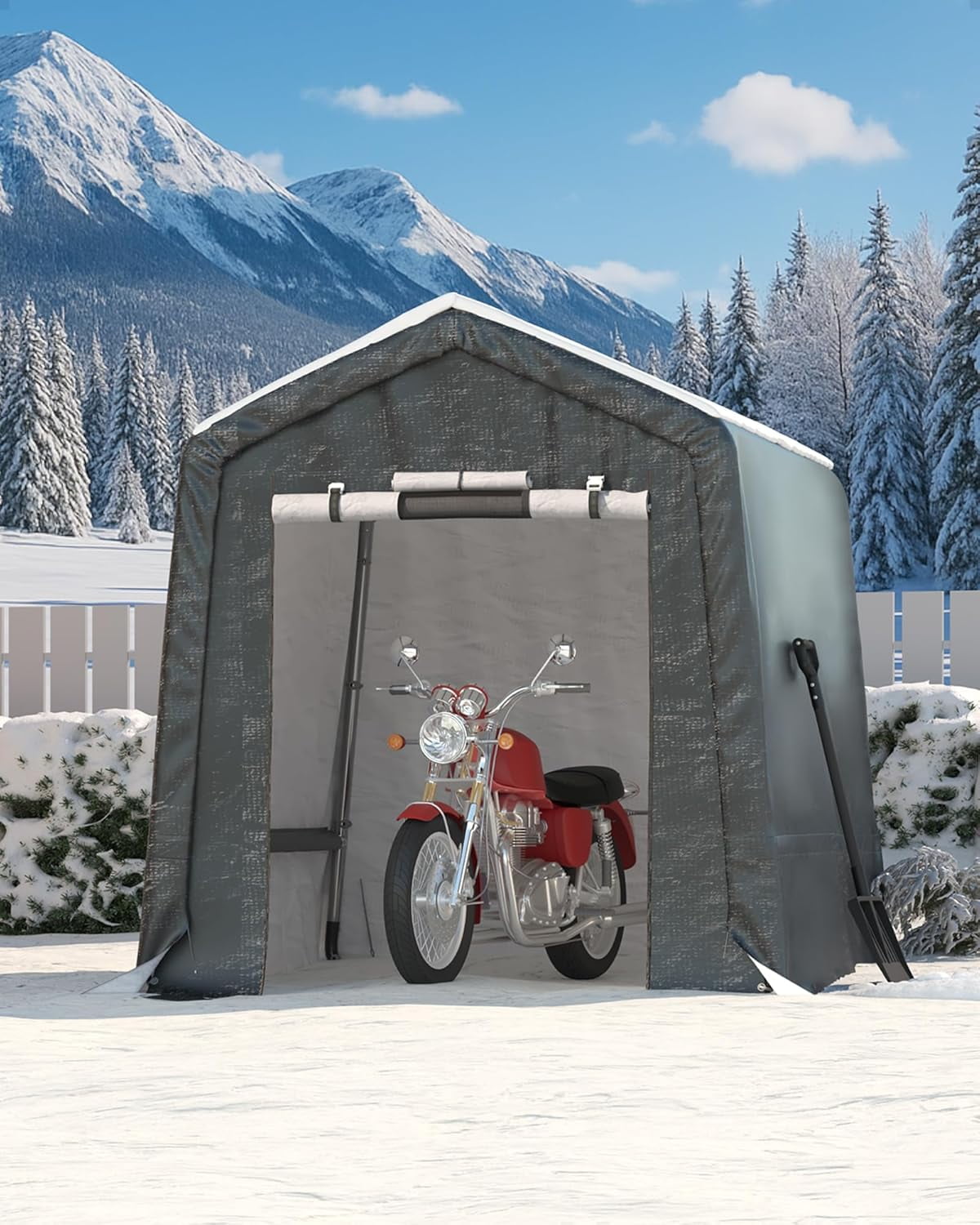 DSstyles Outdoor Portable Storage Shed, Heavy-Duty Waterproof Motorcycle and Bike Shelter with Roll-Up Door (Beige, 6x8 ft) z2pf7