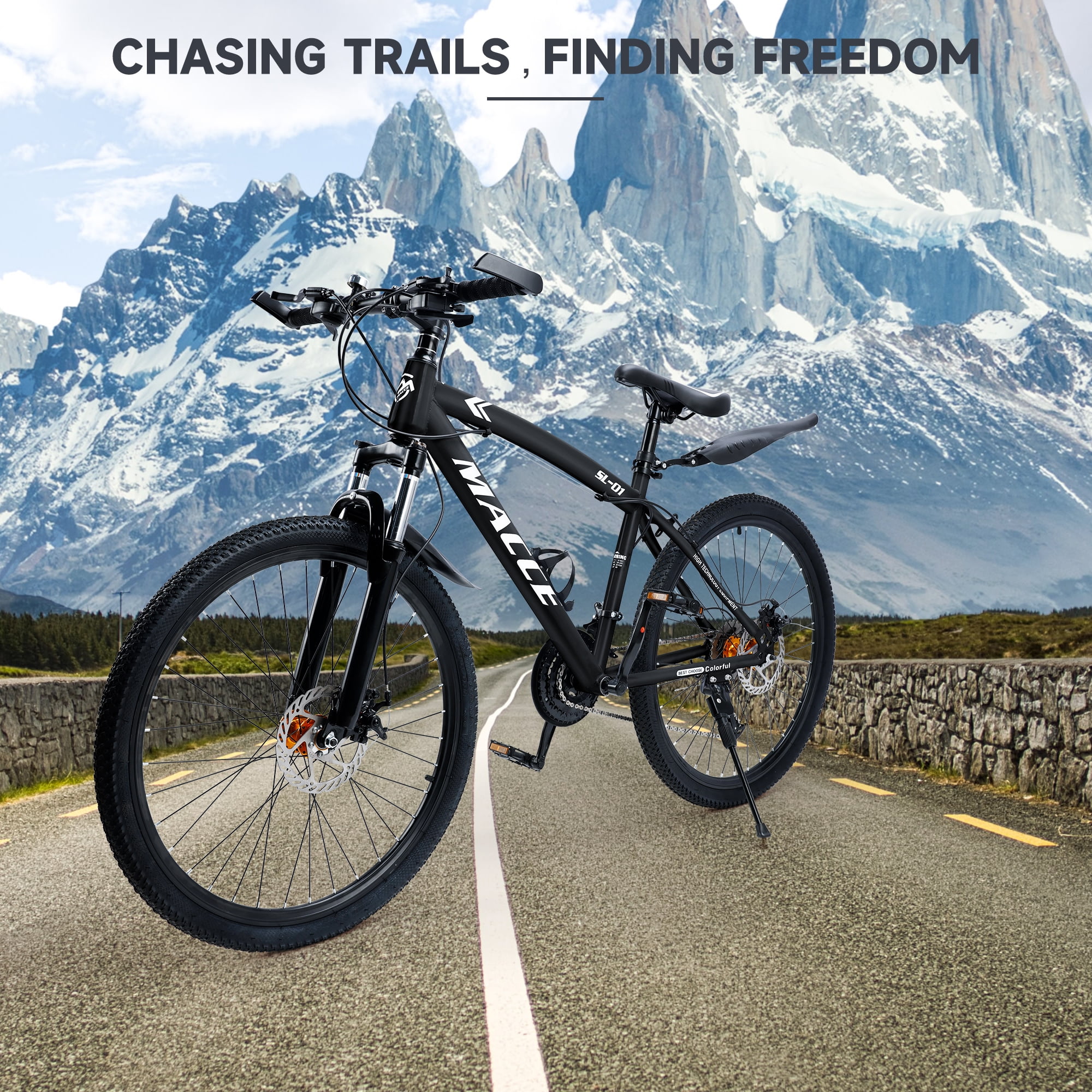 Bruce & Shark Mountain Bike 27 Speed Hardtail with Front Suspension (Black, 27.5 in) gw4lw