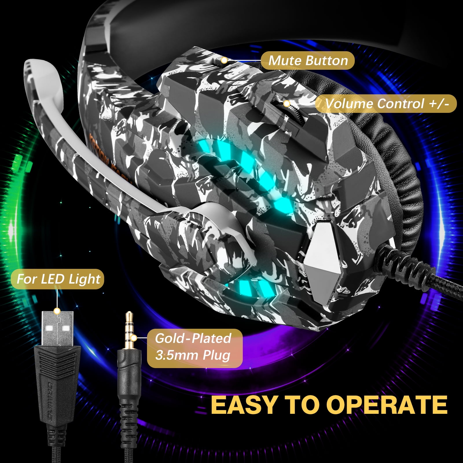SIXGOLDHUA Wired Gaming Headset with Microphone, 7.1 Surround Sound Over-Ear Headphones for PC PS5 PS4 Xbox Series X|S (Grey, 49 in) oul6d