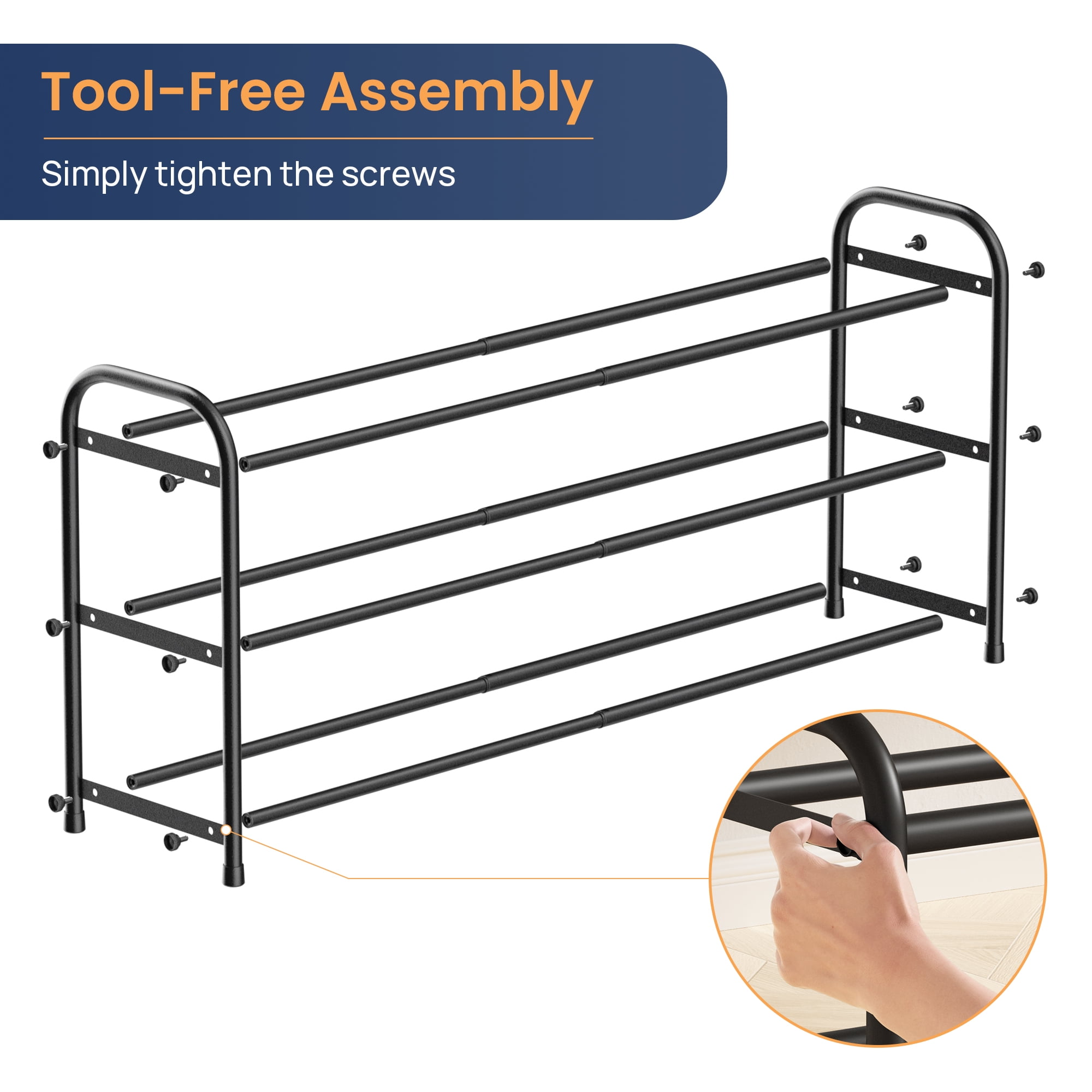 Sindcom 3 Tier Expandable Shoe Rack, Metal Shoe Shelf Organizer for Closet and Entryway (Black, 17.8 in to 32.7 in) 1xcy5