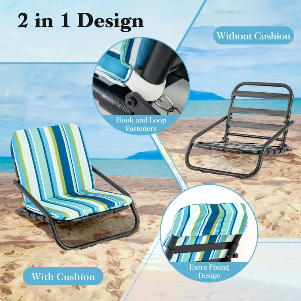 Yardi Yard 2-Pack Low Folding Beach Chairs, Portable Outdoor Camping Chairs with Cushioned Seat (Blue, 6.5 lb) f8900