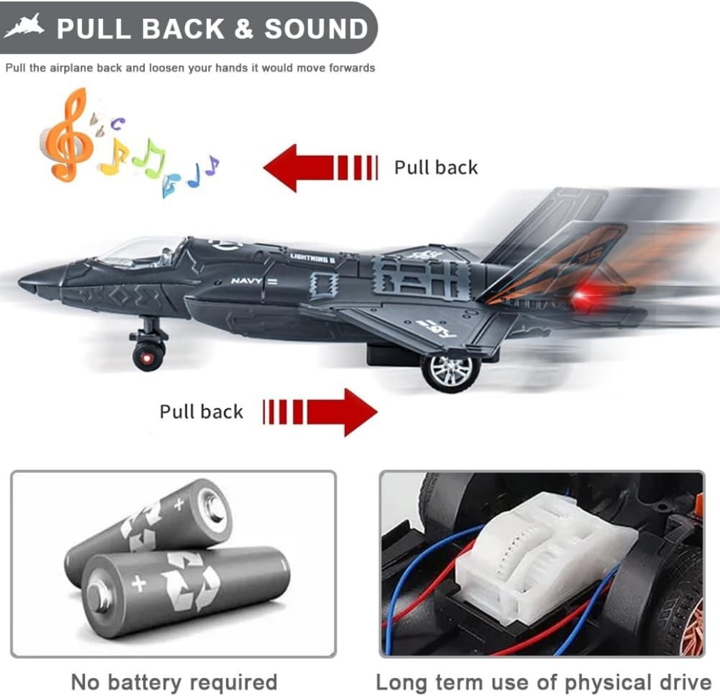 Ludolm F35 Fighter Jet Toy Diecast Metal Airplane Model with Lights and Sound (Blue, 8.5 in) pxq8p