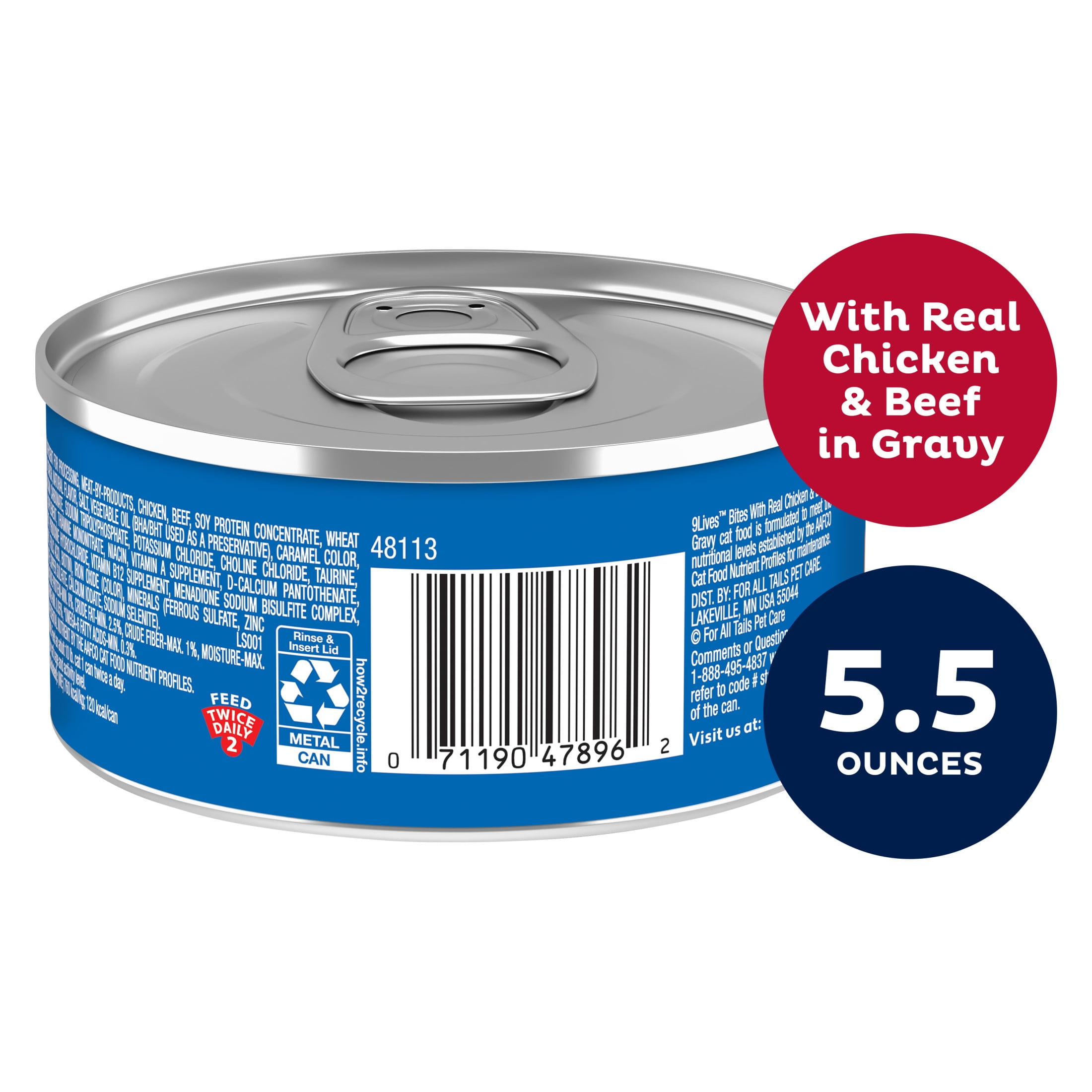 9Lives Bites Wet Cat Food, Real Chicken & Beef Recipe in Savory Gravy (5.5 oz) f60mz