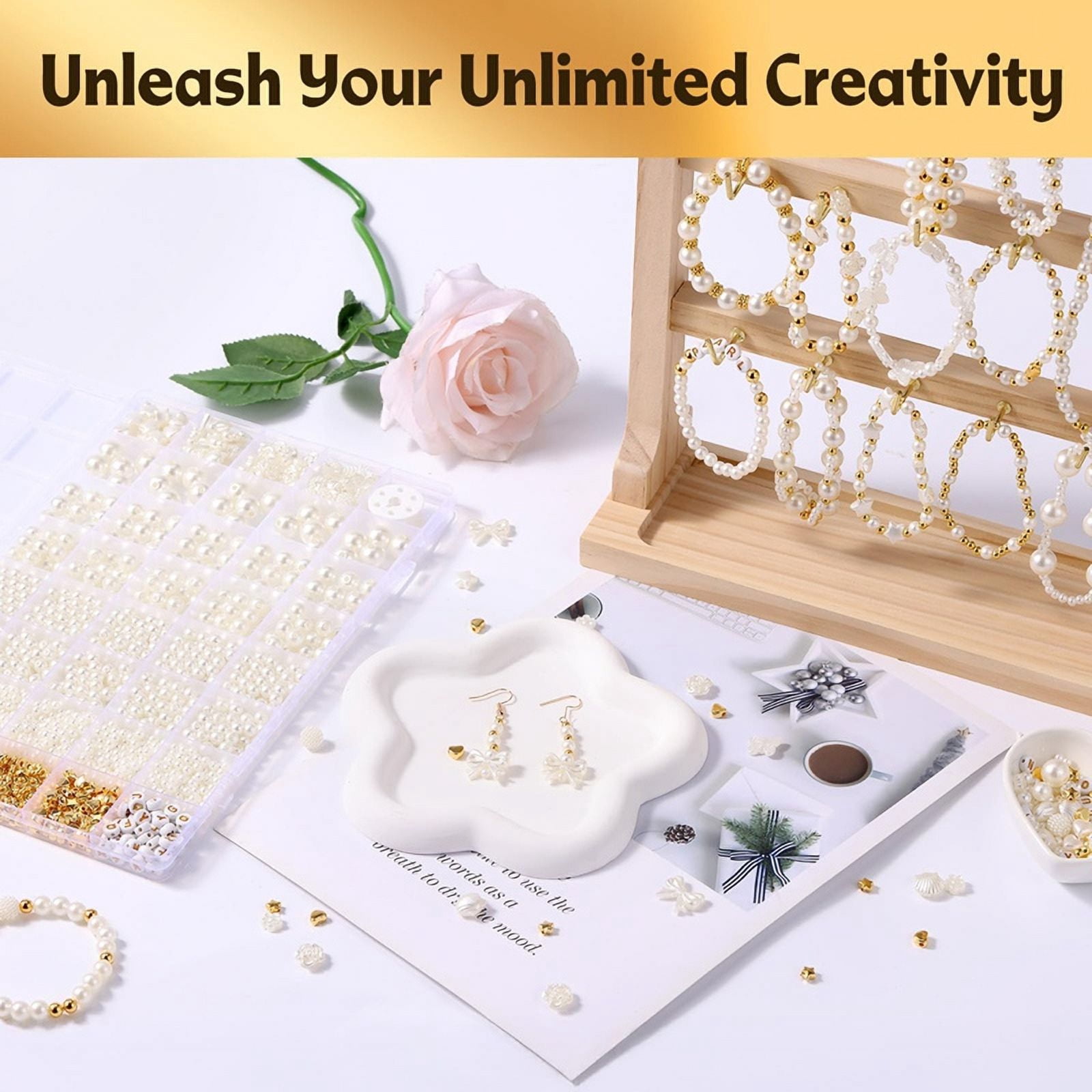 Generic 1860pcs Pearl Bead Jewelry Making Kit for DIY Bracelets and Necklaces (White, 1860 Pieces) 9pprd