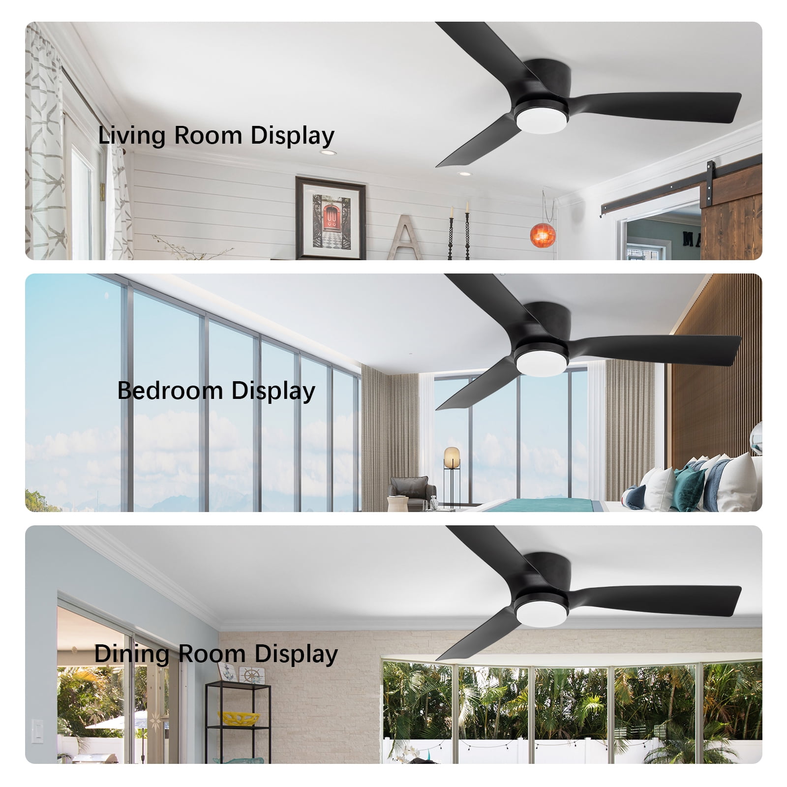 Wozzio 52 in Flush Mount Ceiling Fan with LED Light and Remote Control (Black, 52 in) ya95v