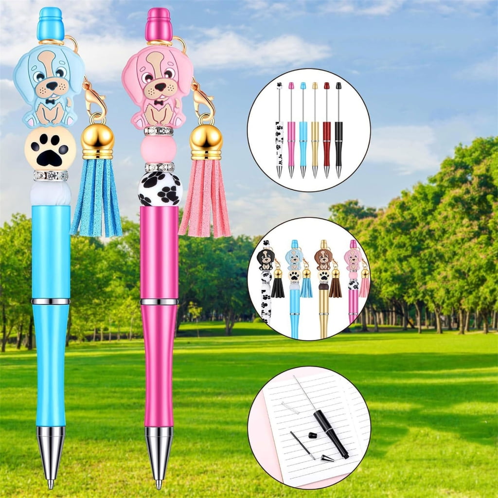 Milue Beadable Pens DIY Craft Kit with Tassels and Animal Toppers (12 Pack) n3p2q