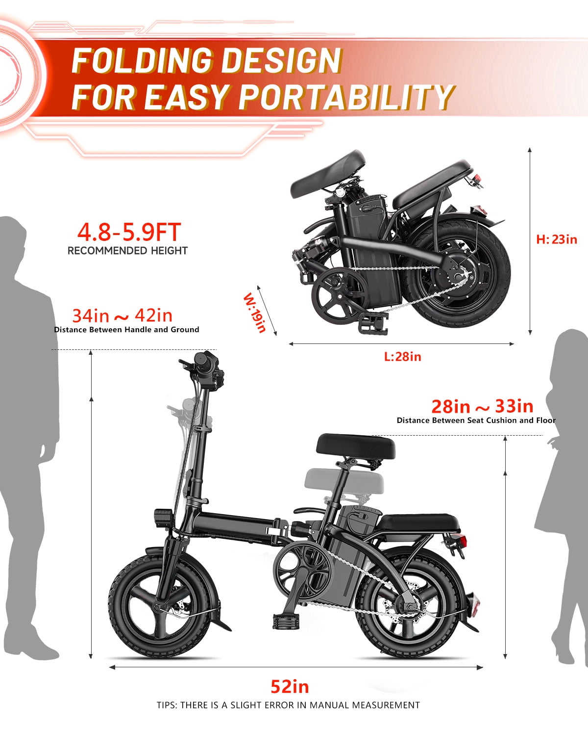 APYEAR 14 in Folding Electric Bike, 500W Commuter E-Bike for Adults, Portable Design (Black, 14 in) 27tr1