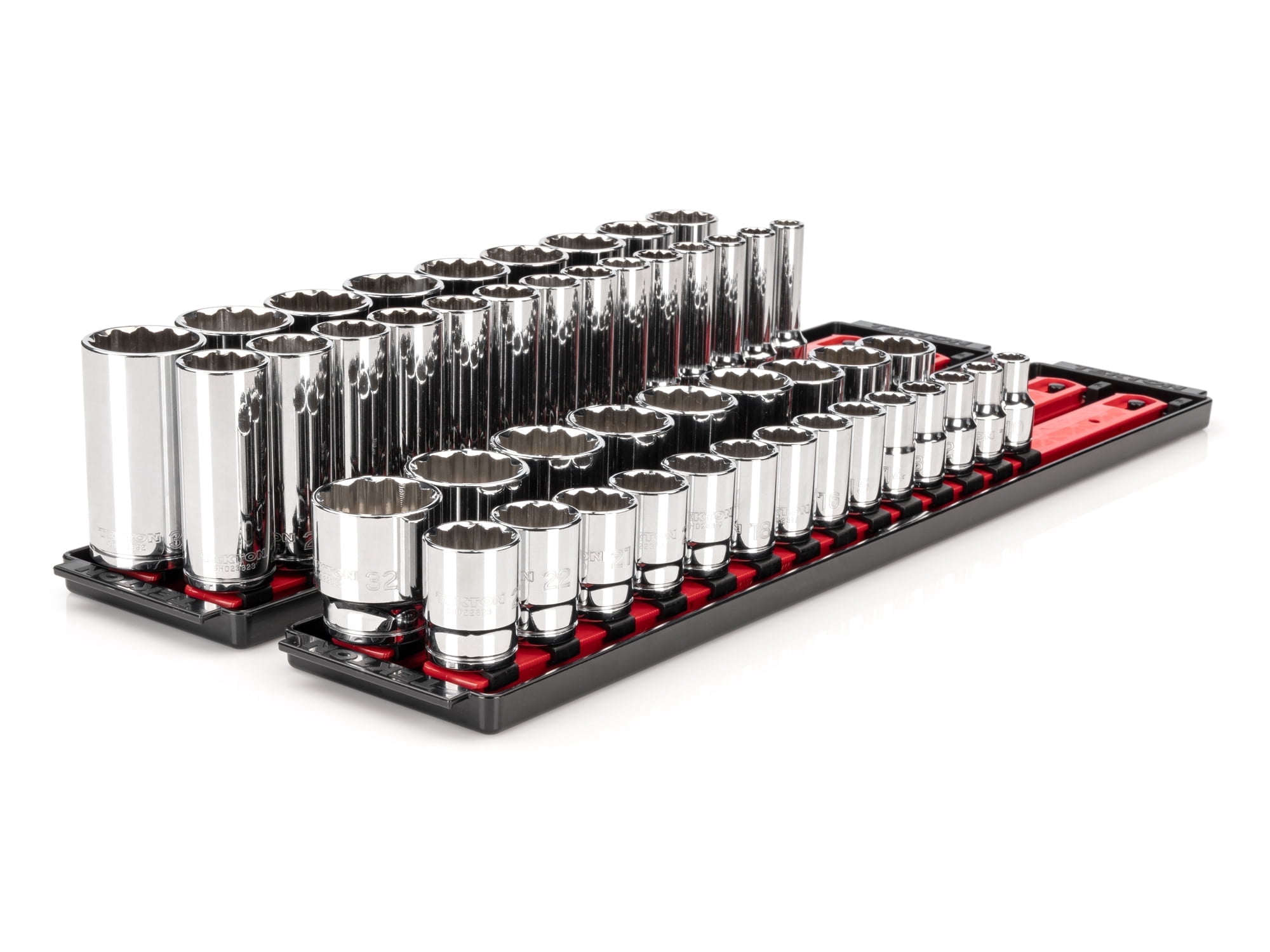 TEKTON 1/2 in. Drive Shallow and Deep 12-Point Socket Set, Chrome-Plated Steel (46-Piece) gacvm