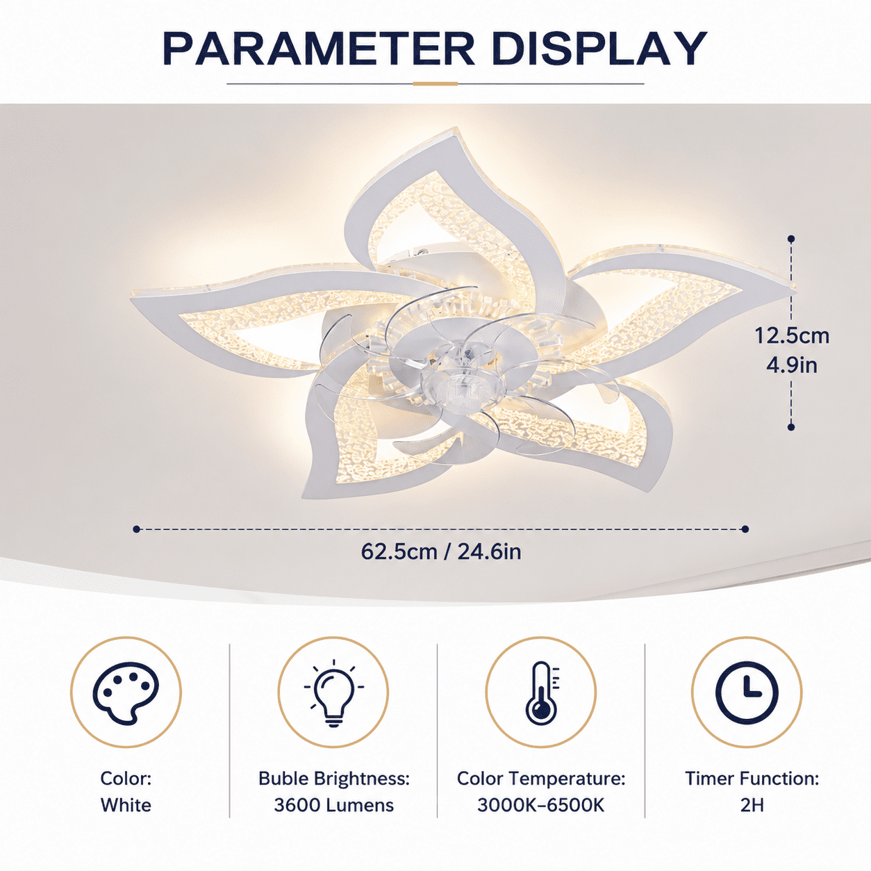 Garwarm 24.6 in Flower Ceiling Fan with Light, Low Profile Flush Mount Fandelier, Dimmable LED Light with Remote, 6-Speed Reversible Motor (White, 24.6 in) b9vrf
