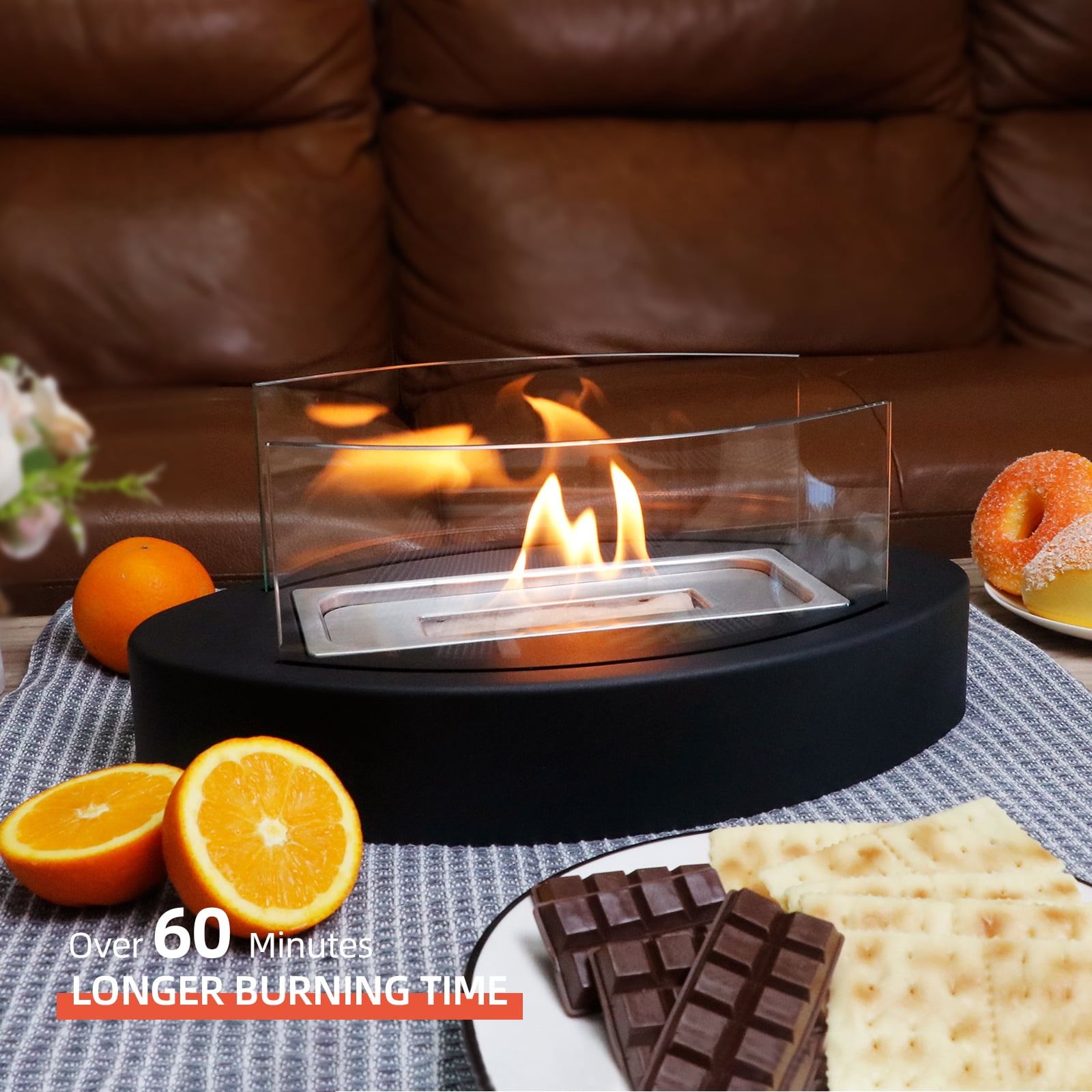 EAST FLAME Tabletop Fire Pit, Portable Indoor and Outdoor Fireplace with Rotating Flame Design (Black) b0cdn