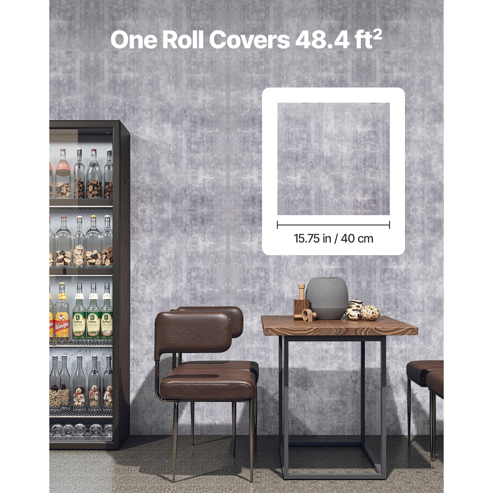 KFFKFF Peel and Stick Wallpaper, Waterproof Self-Adhesive Vinyl Contact Paper for Home Decor (Grey, 15.7 in x 590.5 in) mnpl7