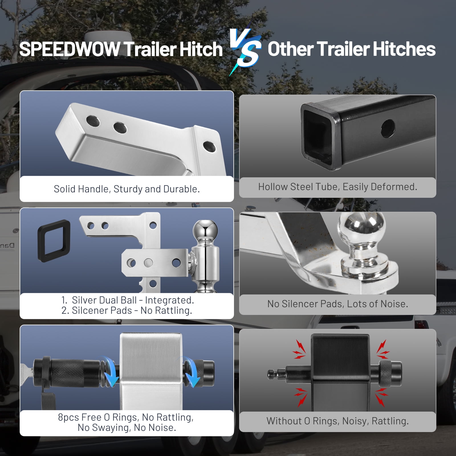 SPEEDWOW Adjustable Trailer Hitch, Heavy-Duty Dual Ball Mount with 6 in Drop/Rise for 2 in Receiver (20000 lb, Silver) 98rje
