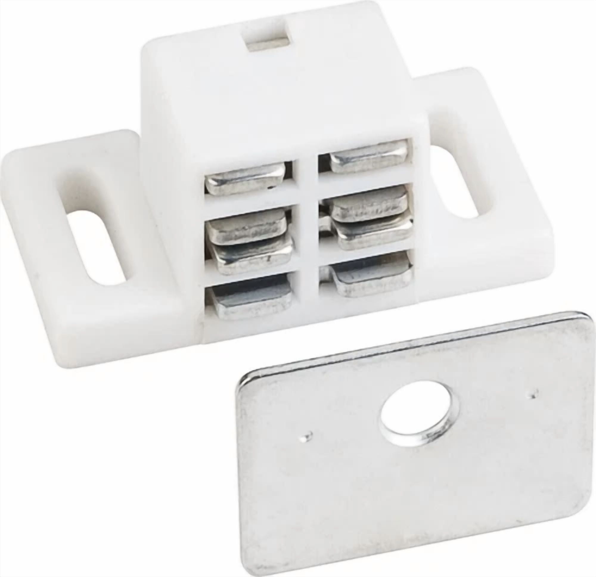 Knack Single Magnetic Catch with Zinc Strike and Screws (White, 25 lb, 2 Pack) 12hxl