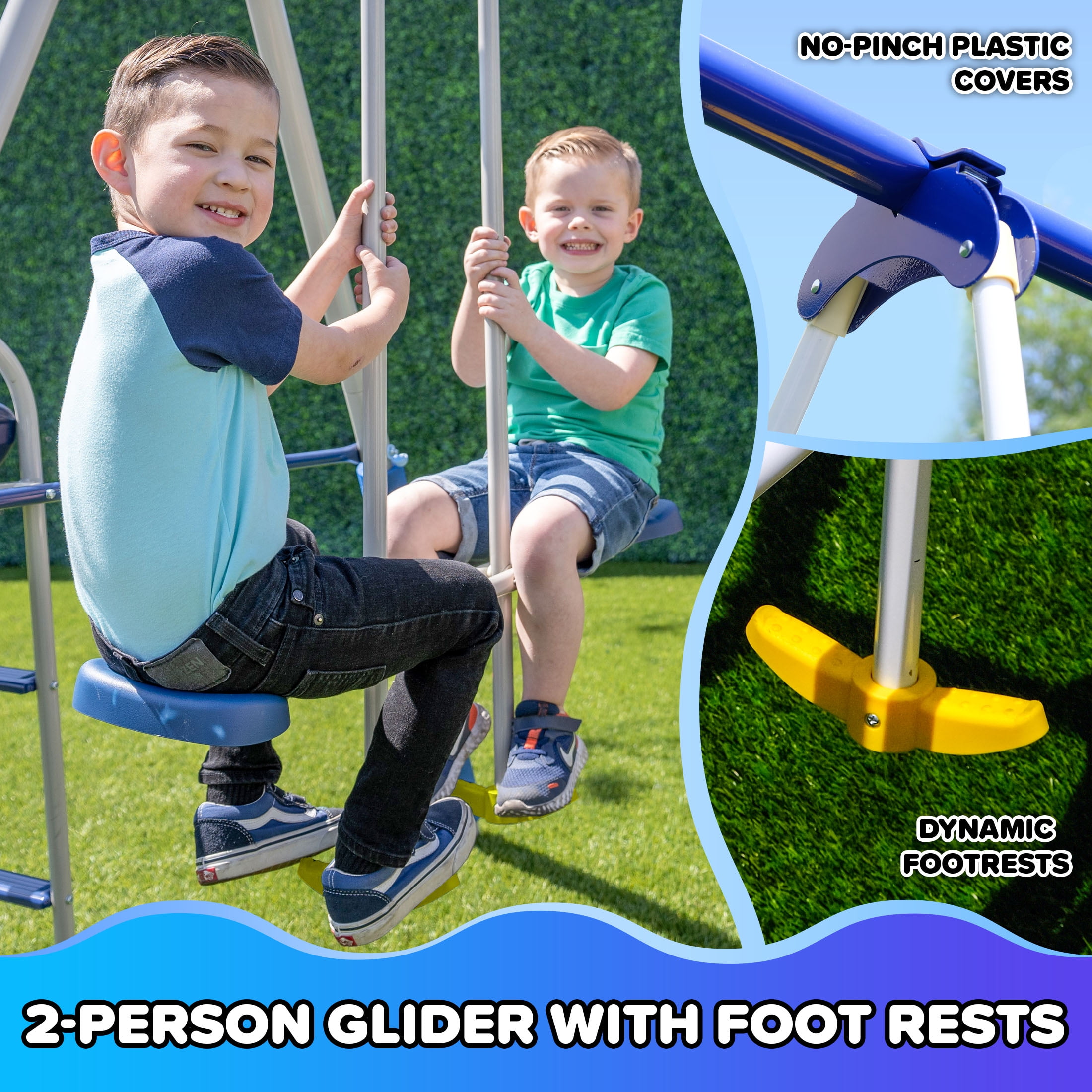 Sportspower Super 9 Metal Swing Set with Slide and Multiple Swings (6.1 ft Steel Frame) 8hlf3