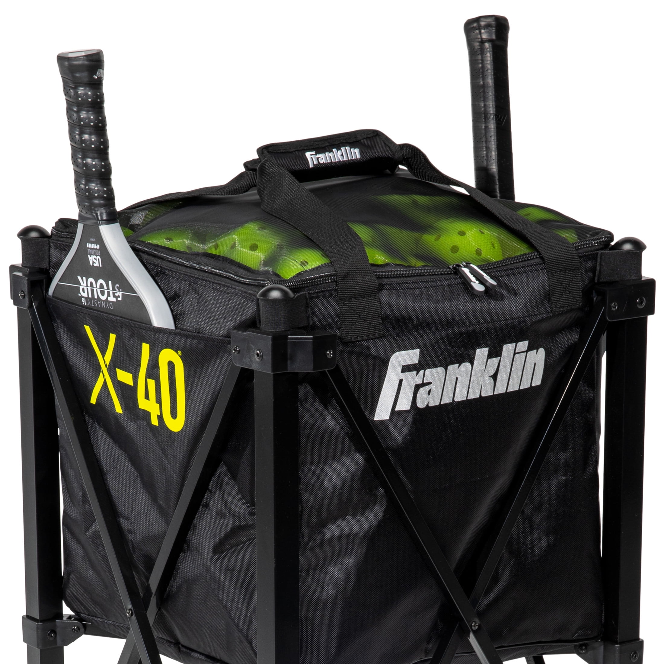 Franklin Sports Portable Pickleball Hopper with Detachable Carry Bag and Wheels (Black, 38 in x 15 in x 15 in) ethmk