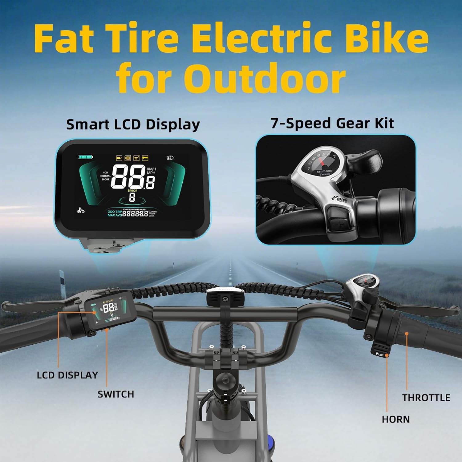 GSPEED A03 Electric Bike, All-Terrain Fat Tire E-Bike for Adults, 1200W Motor, 48V 13Ah Battery, 28 MPH, UL2849 Certified (Black, 20 in) 2381q