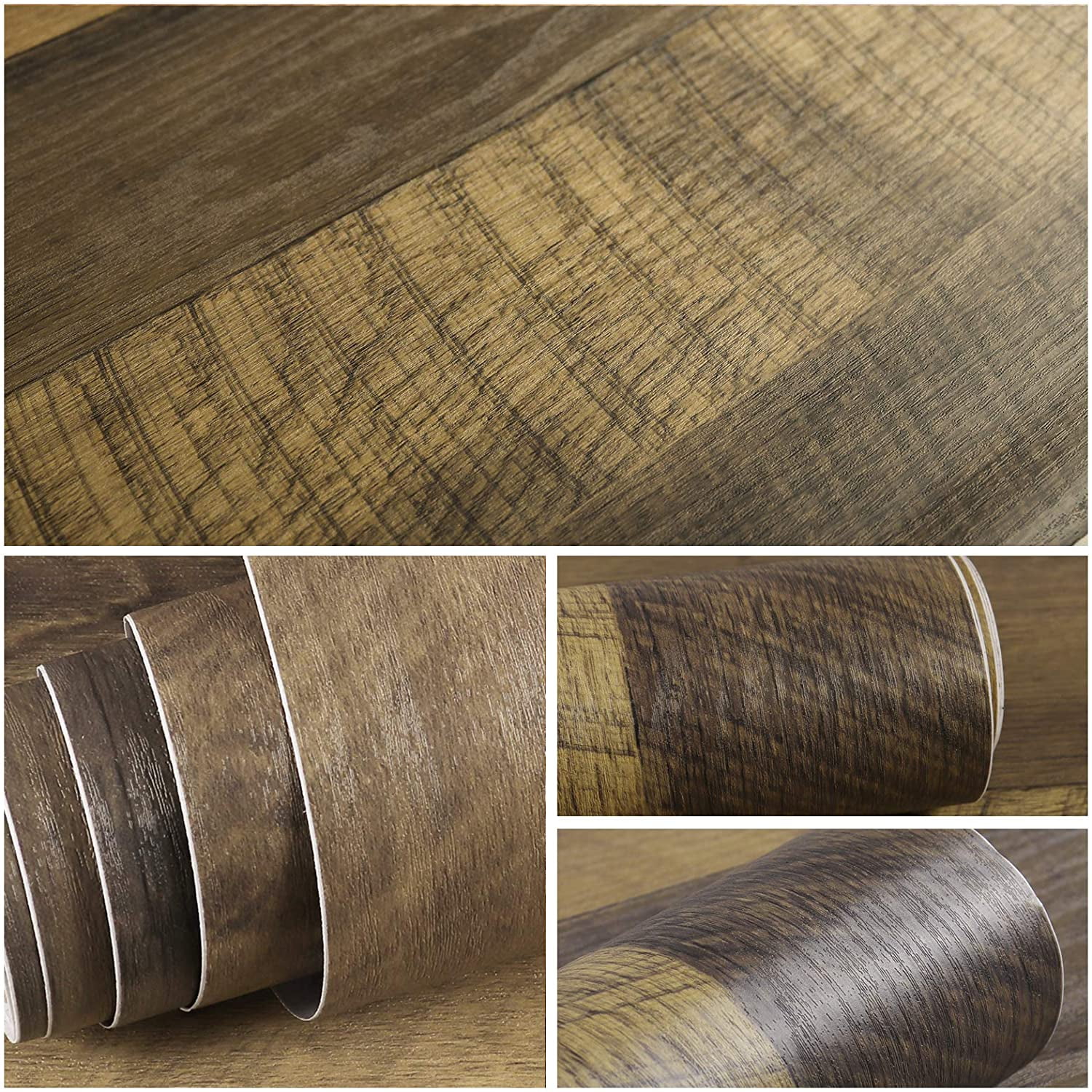 VEELIKE Wood Plank Contact Paper, Waterproof Peel and Stick Vinyl Wallpaper for Furniture and Cabinets (Brown, 15.7 in x 354 in) xni0r