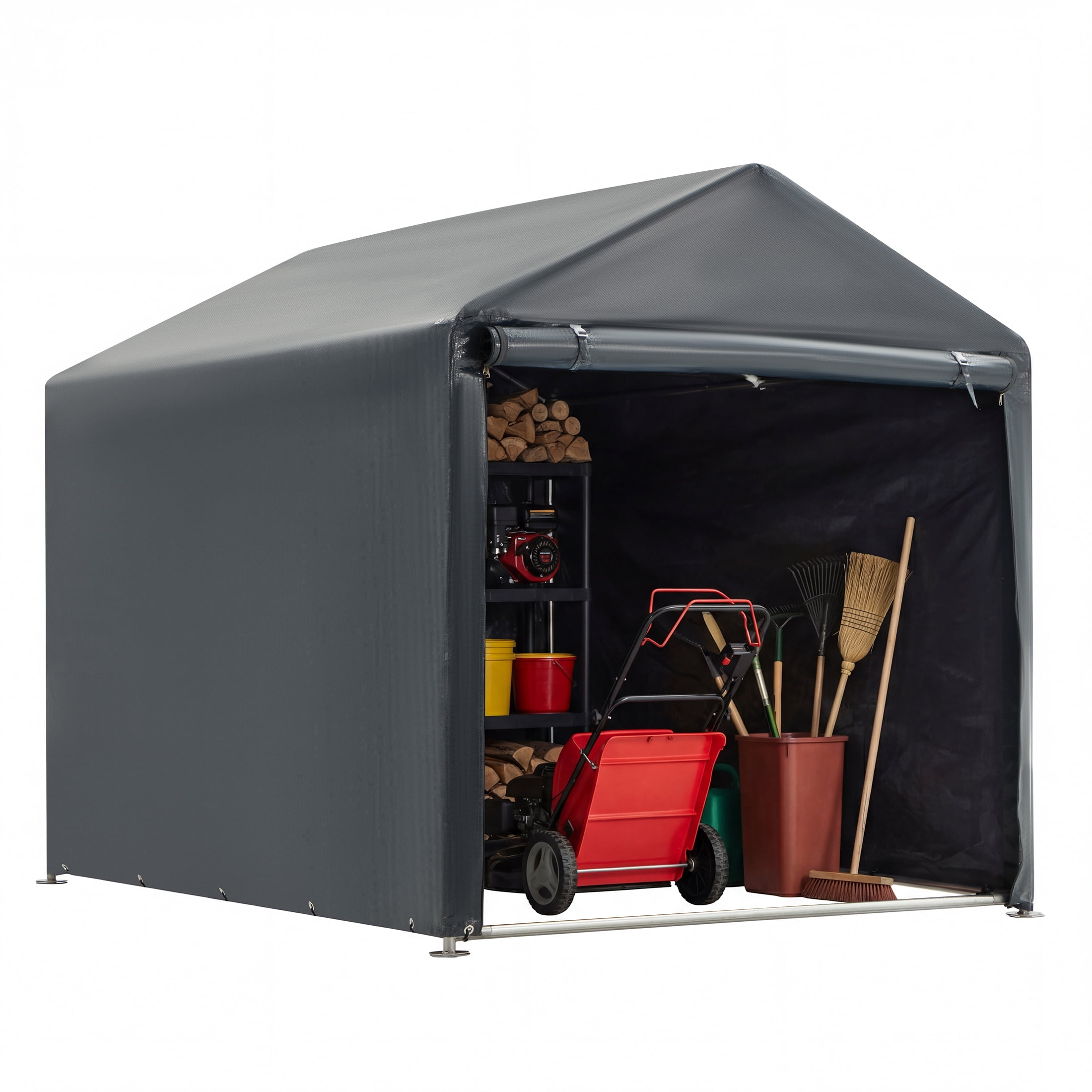 Erommy Outdoor Storage Shed, Heavy-Duty Portable Shelter with Zipper Door for Motorcycles and Garden Tools (Black, 7.2 ft x 5 ft x 5.4 ft) nj760