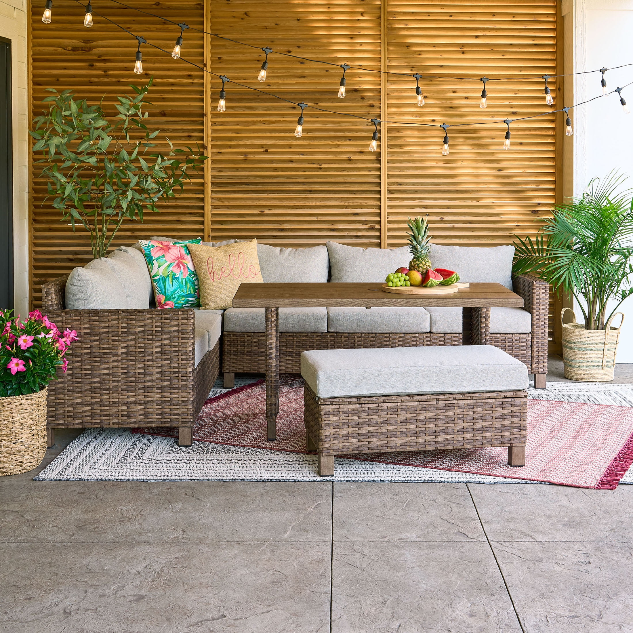 Better Homes & Gardens Brookbury 4-Piece Outdoor Wicker Patio Sectional Dining Set (Beige, 4-Piece) c3c6z