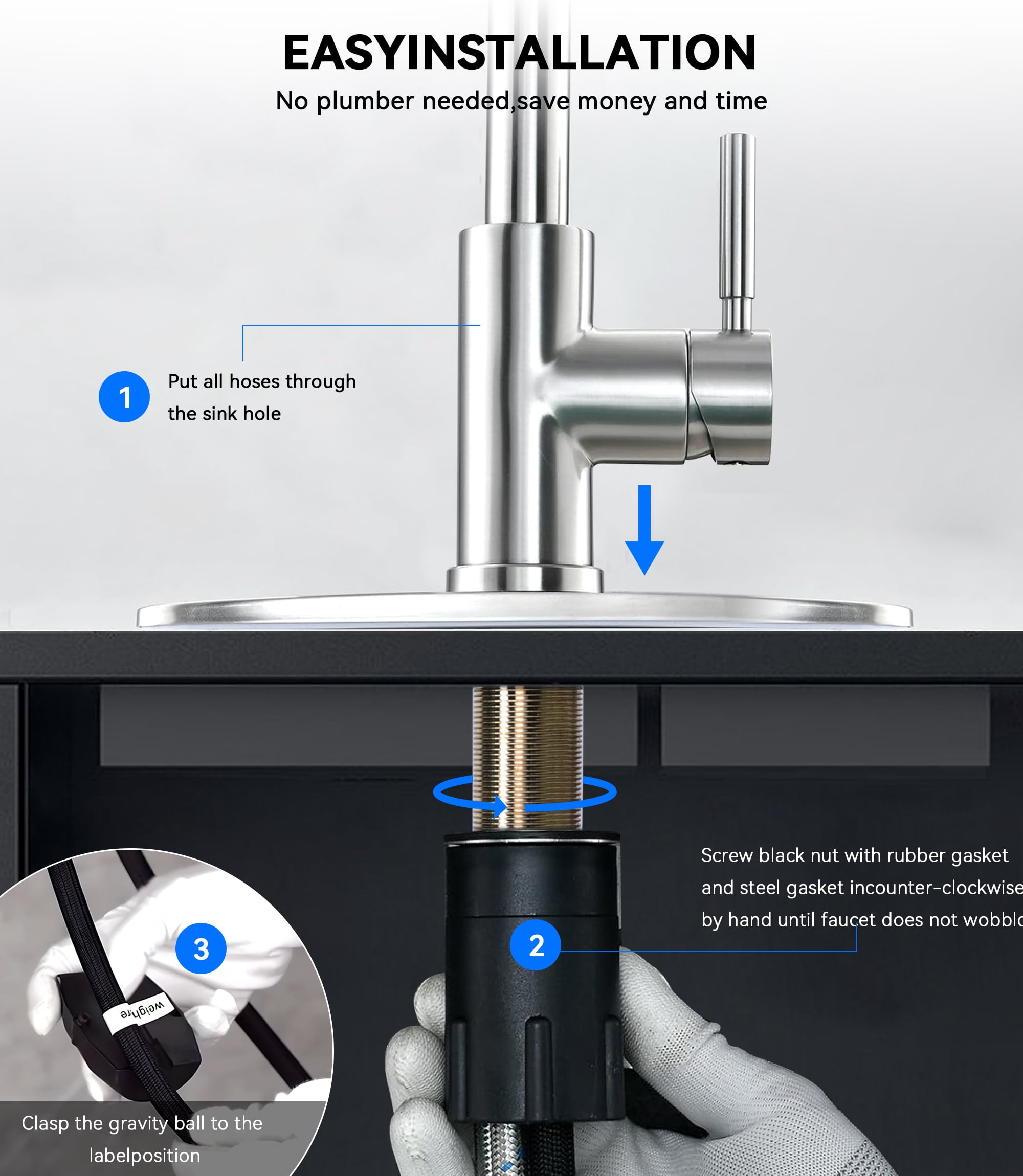 HODVIT Kitchen Faucet with Pull Down Sprayer, High Arc Stainless Steel Sink Faucet (Silver, 16 in) l9jcz
