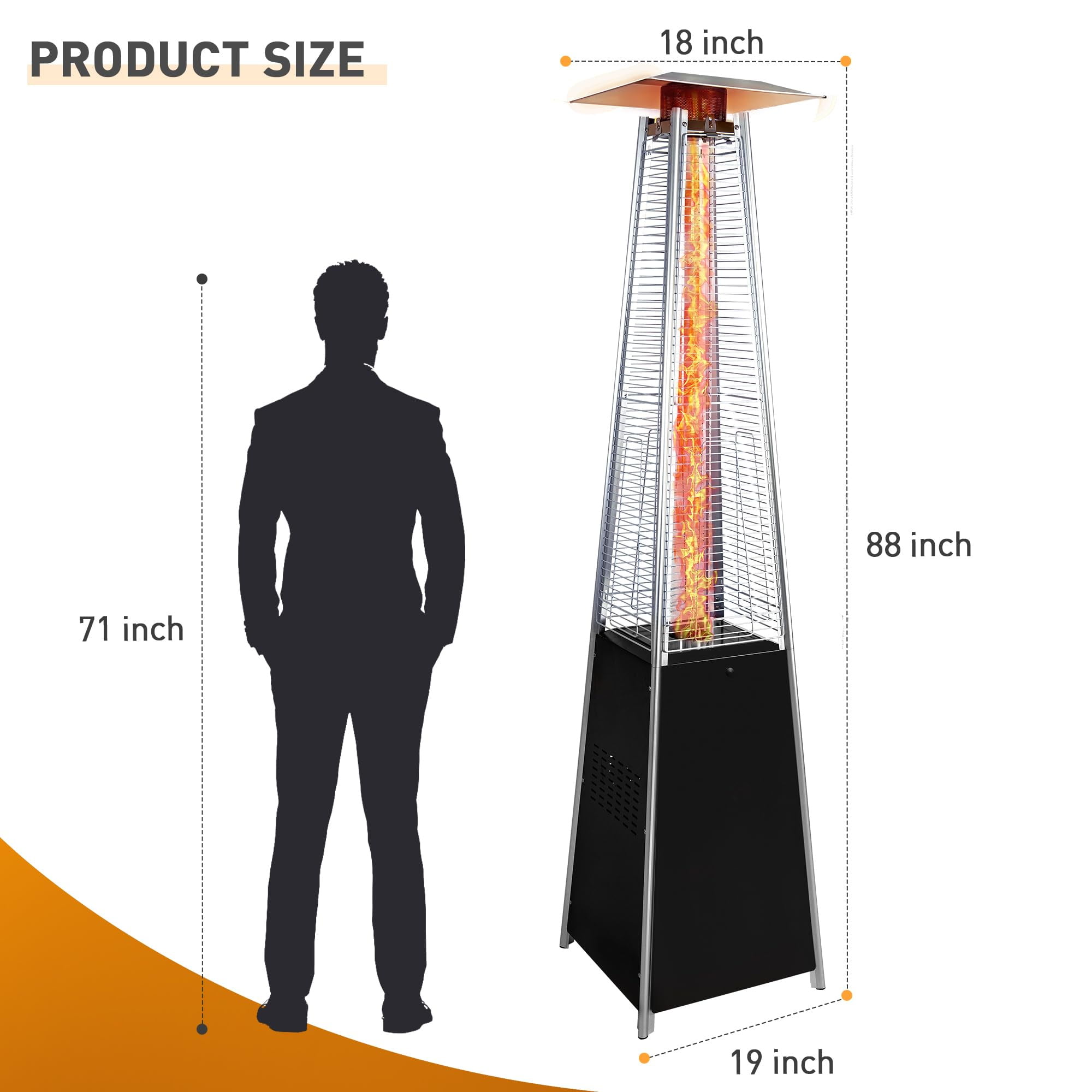 Segmart Pyramid Patio Heater, 48,000 BTU Outdoor Propane Heater with Wheels and Safety Shut-Off (Black, 88 in) 3jgnr