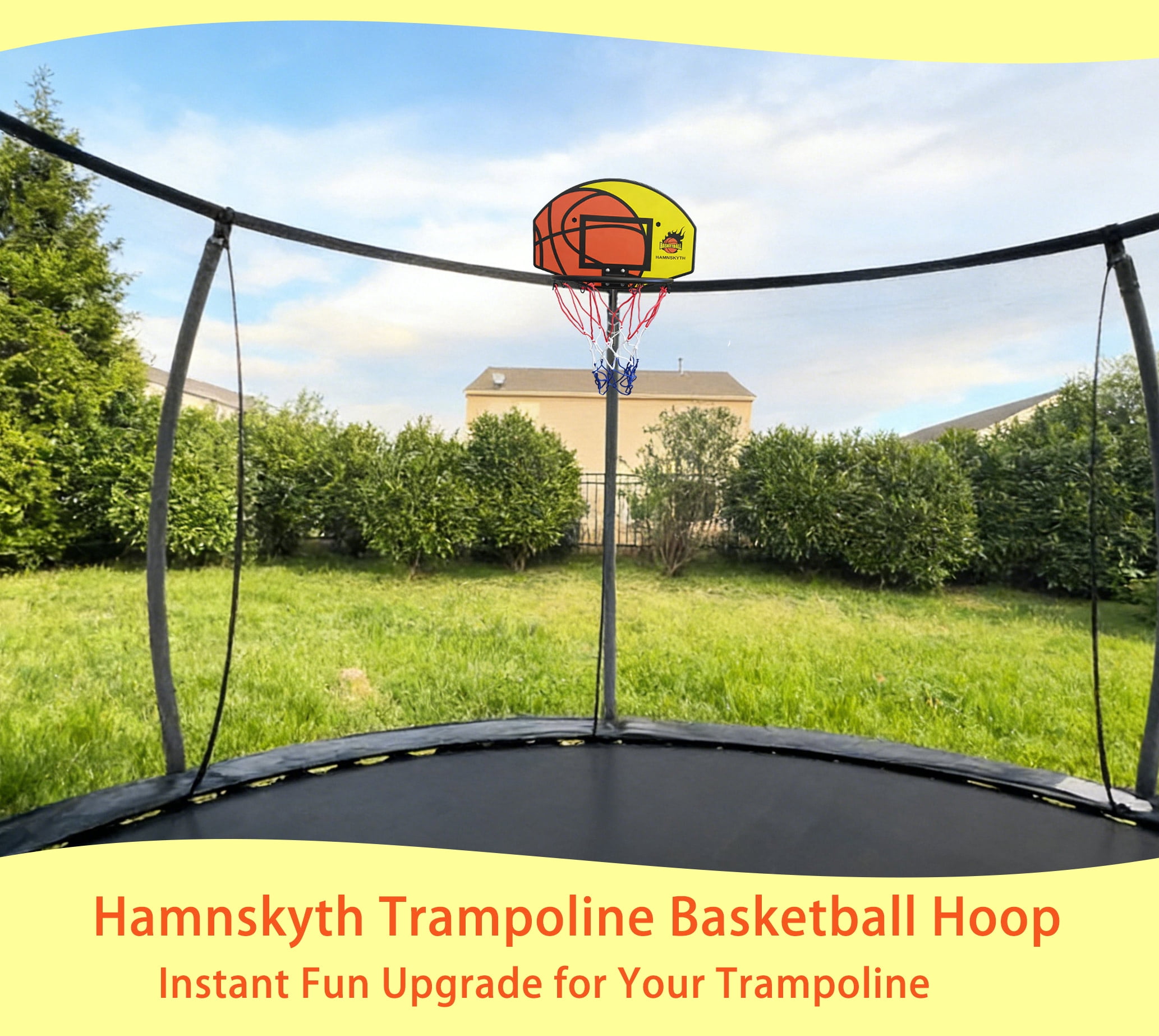 Hamnskyth Trampoline Basketball Hoop Attachment with Adjustable Base (Yellow, 1 Set) osh0l