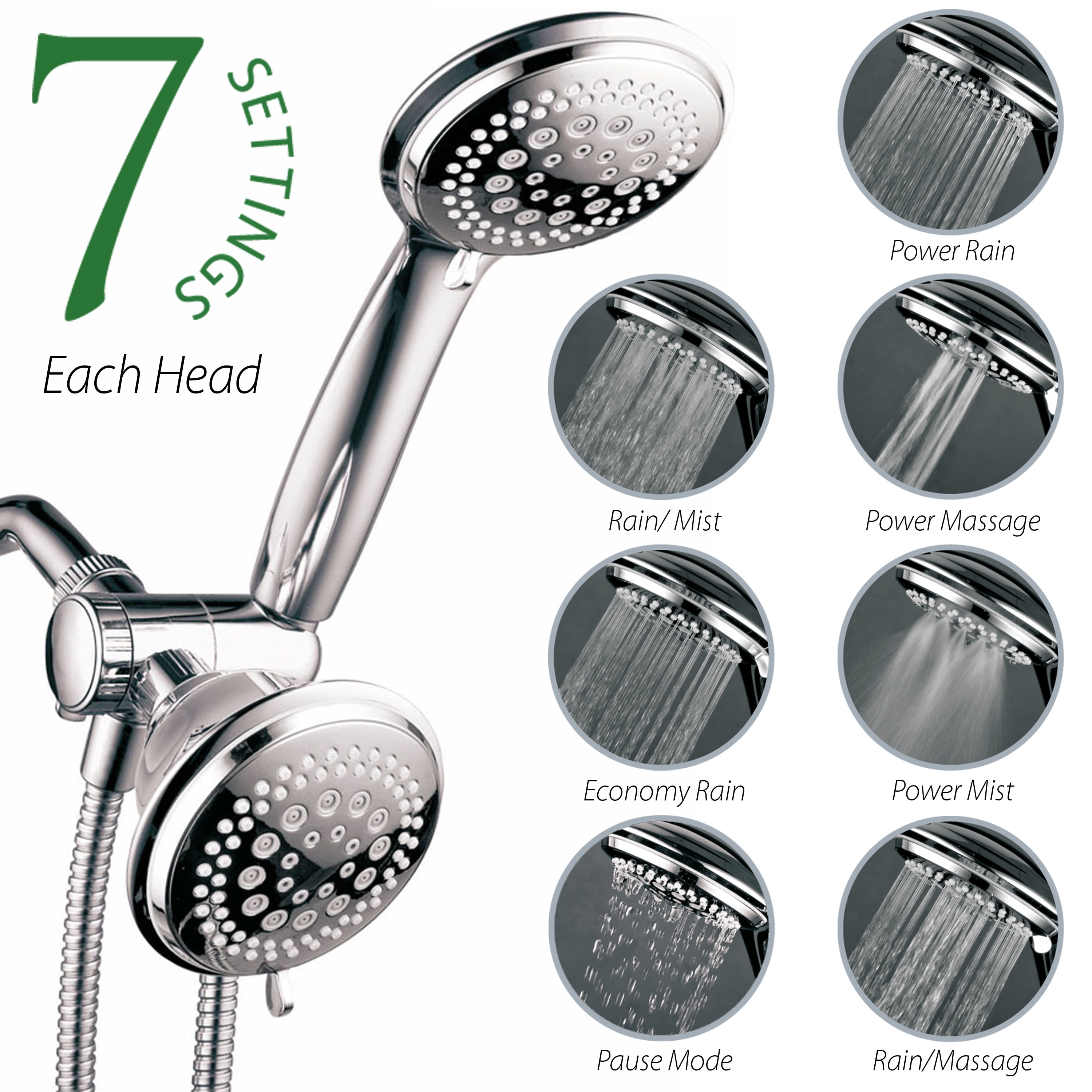 HotelSpa 36-Setting Luxury 3-Way Shower Combo with Dual 4-inch Shower Heads (Chrome, 1.5 lb) 86qr7